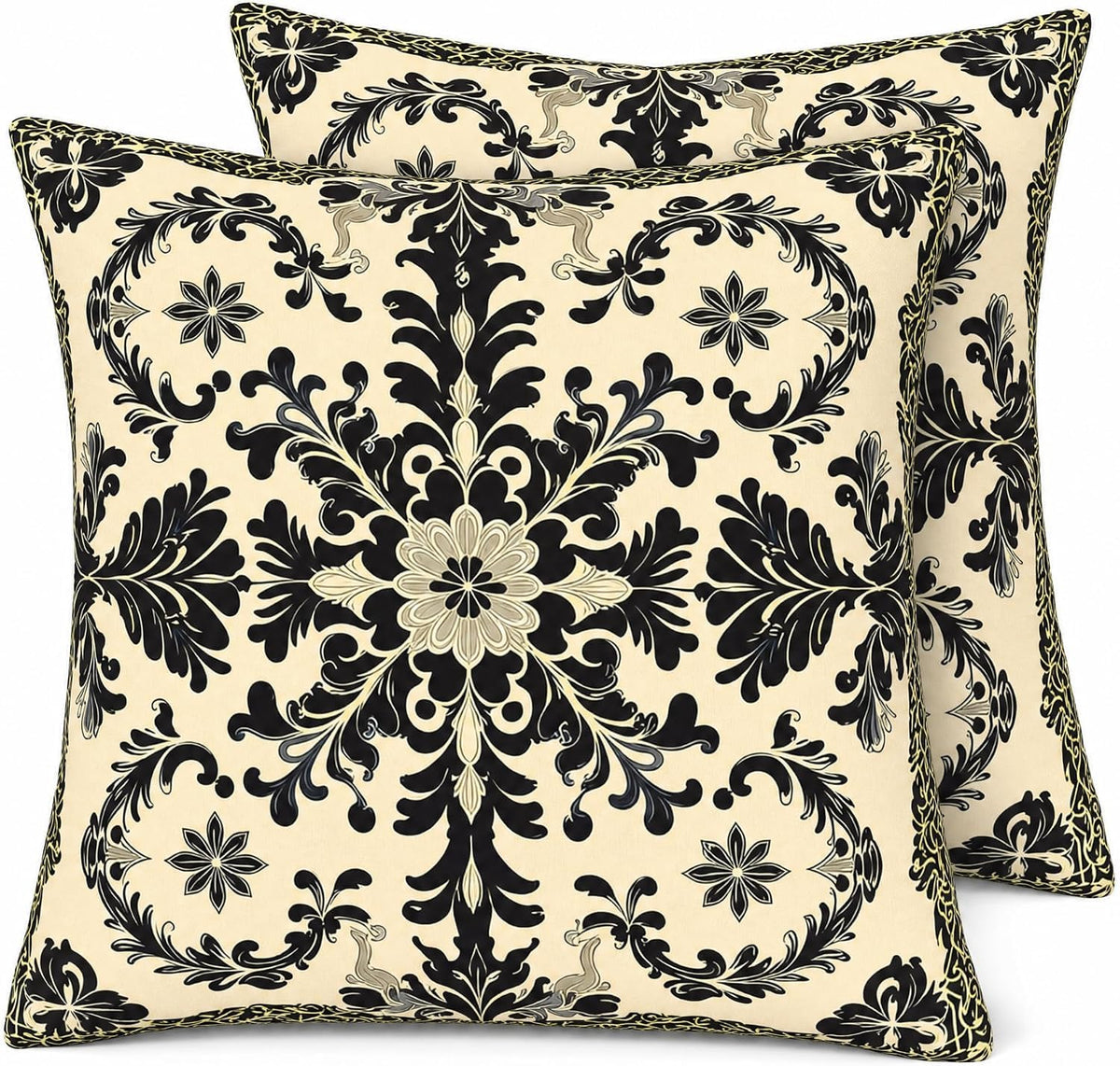 Decorative Throw Pillow Covers, Vintage Floral Pattern in Sage Green and Brown, 2 Pack Square Cushion Cases with Autumn Leaves Design，18x18 Pillows Linen Pillowcase