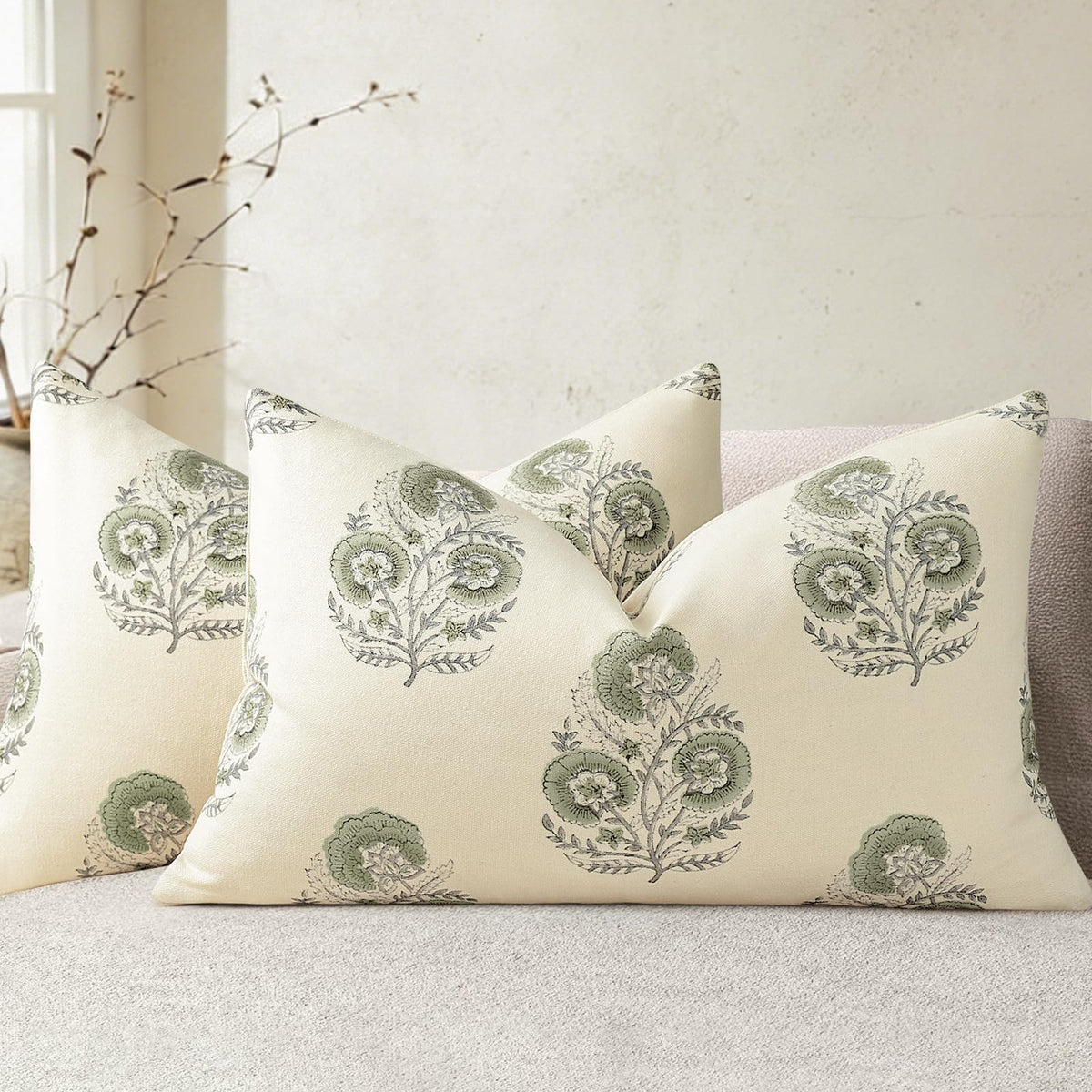 Vintage Floral Print Fall Pillow Covers 20x20 Set of 2 Patterned Accent Decorative Cushion Covers Modern Farmhouse Throw Pillow Covers for Sofa Couch Chair Bed Living Room Home Decor, Light Brown