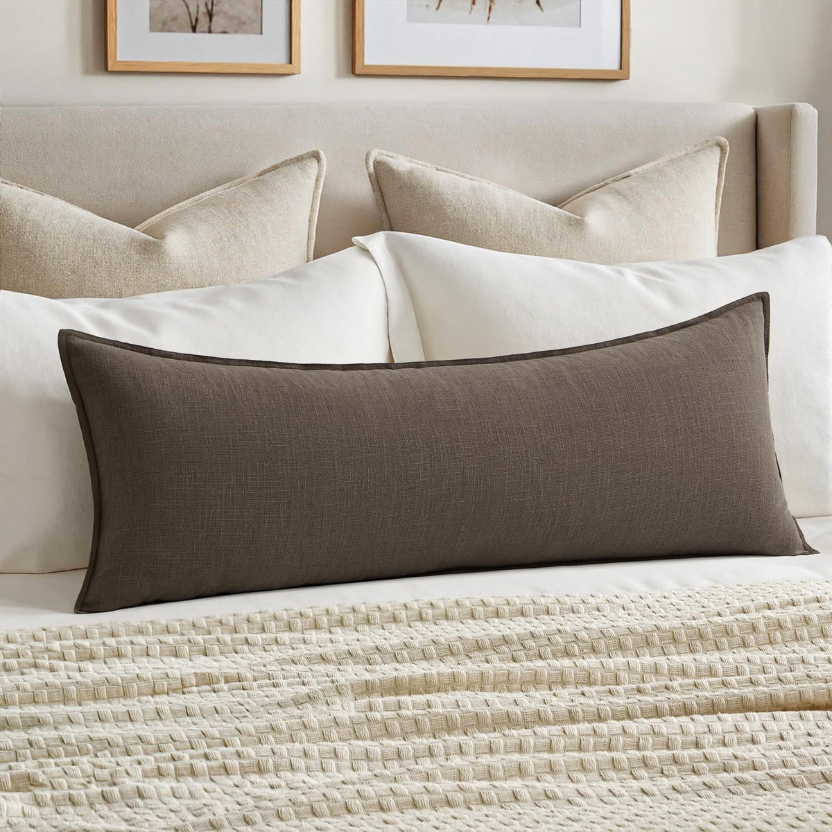 MIULEE Decorative Linen Lumbar Pillow Cover 14x36 Inch Dark Olive Green