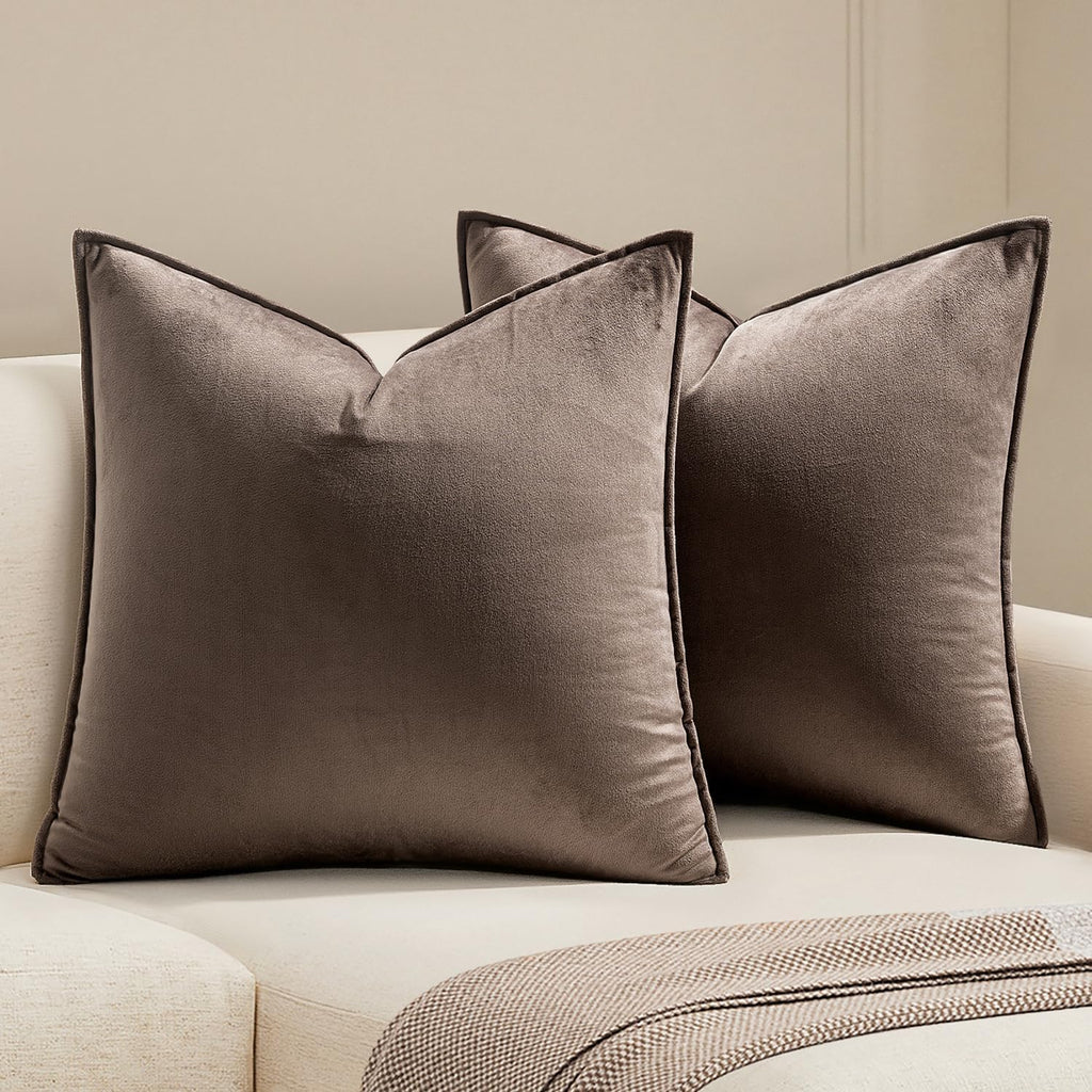 MIULEE Decorative Brown Velvet Throw Pillow Covers for Couch 22x22 Inch
