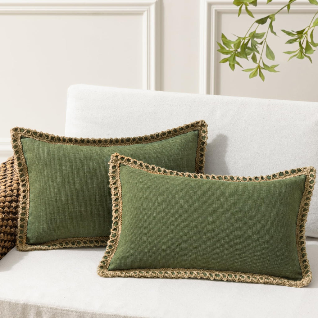 Phantoscope Pack of 2 Farmhouse Decorative Solid Throw Decorative Pillow Cover Burlap Linen Trimmed Tailored Edges Navy Blue 18 x 18 inches, 45 x 45 cm