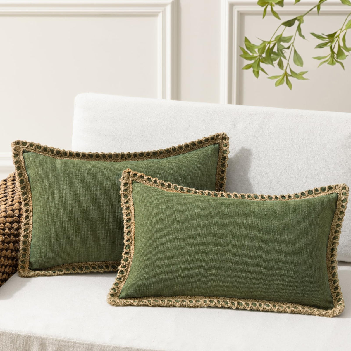 Phantoscope Pack of 2 Farmhouse Decorative Solid Throw Decorative Pillow Cover Burlap Linen Trimmed Tailored Edges Navy Blue 18 x 18 inches, 45 x 45 cm