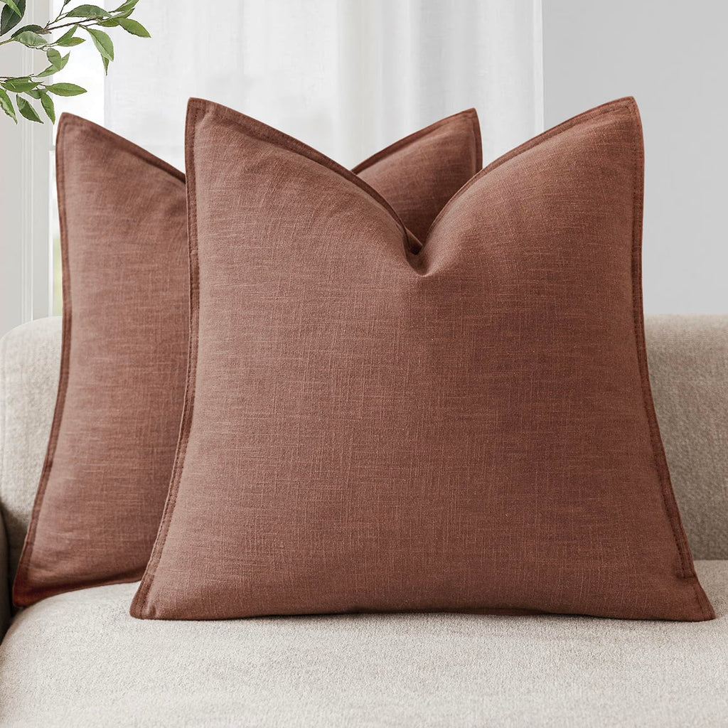 Foindtower Linen Solid Decorative Throw Pillow Covers 20x20 Natural Beige