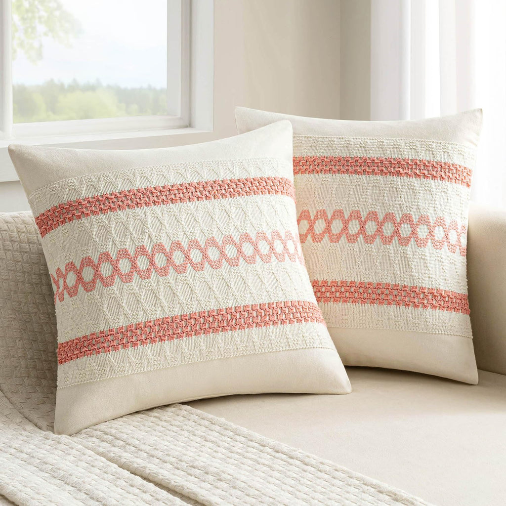 MIULEE Set of 2 Sage Green Boho Decorative Pillow Covers 18x18 Inch