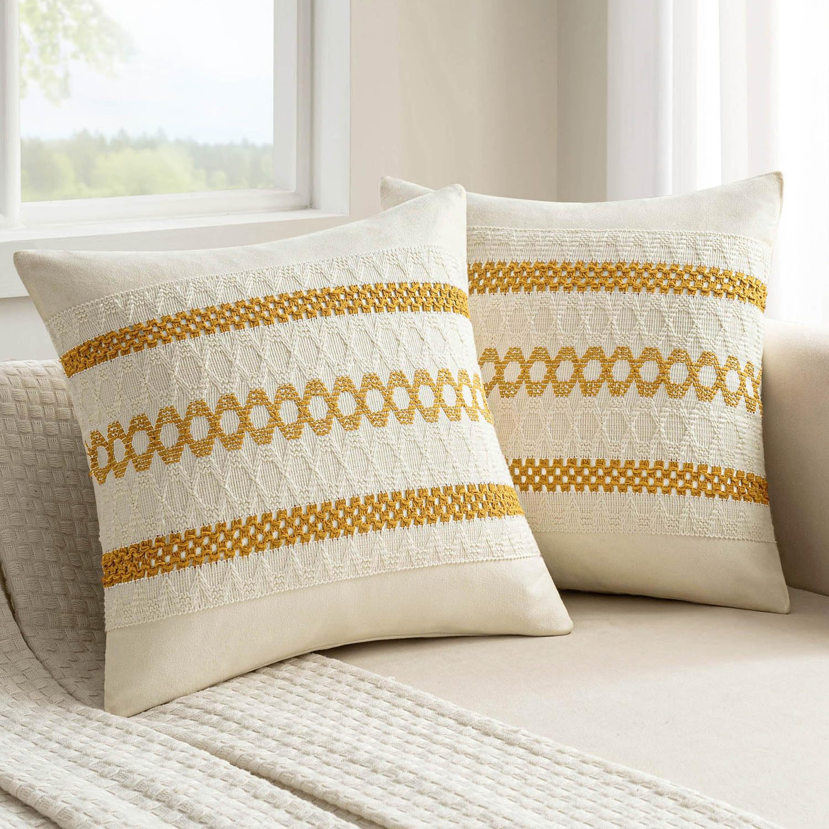MIULEE Set of 2 Sage Green Boho Decorative Pillow Covers 18x18 Inch