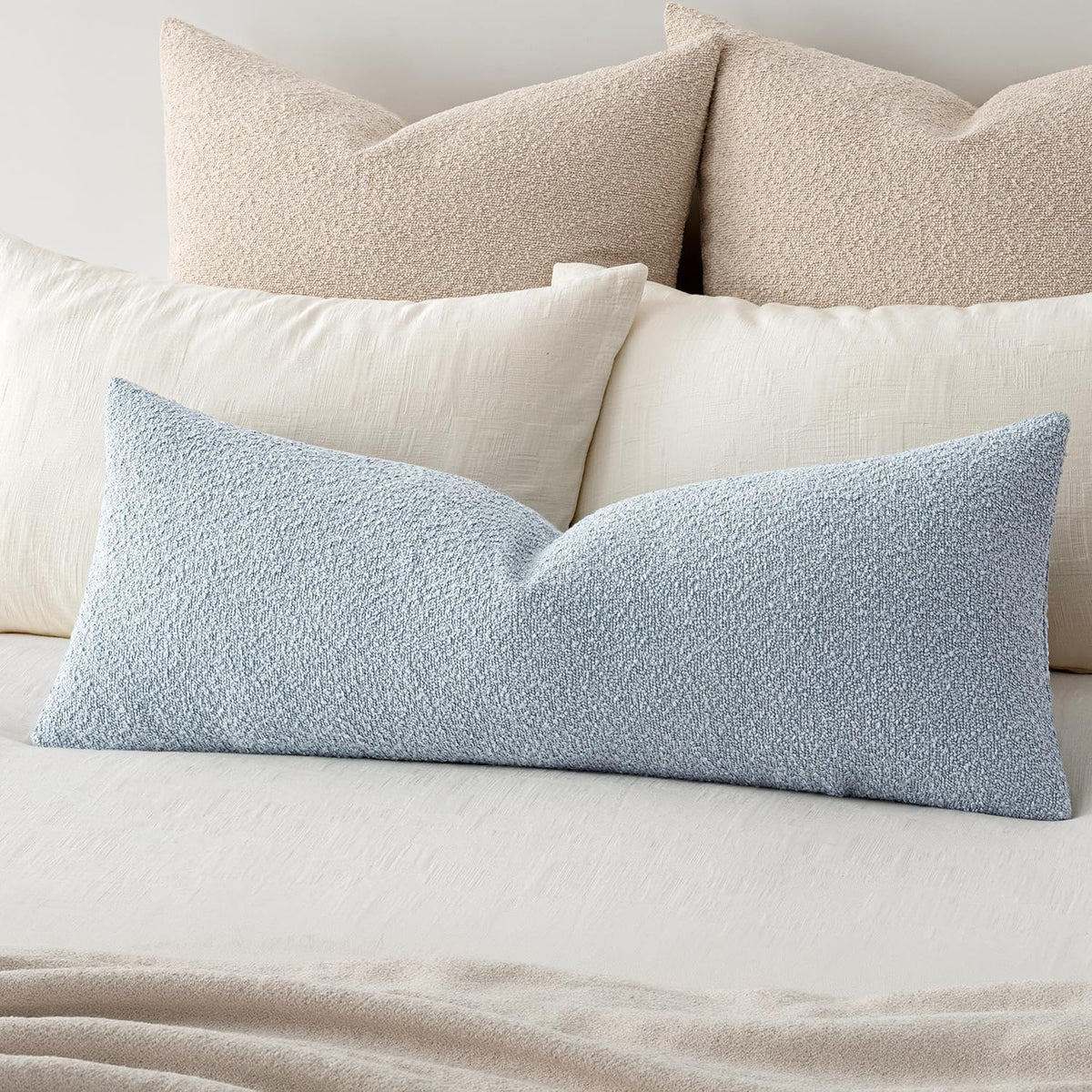 MIULEE Textured Boucle Lumbar Pillow Cover for Bed 12x20 Olive Green
