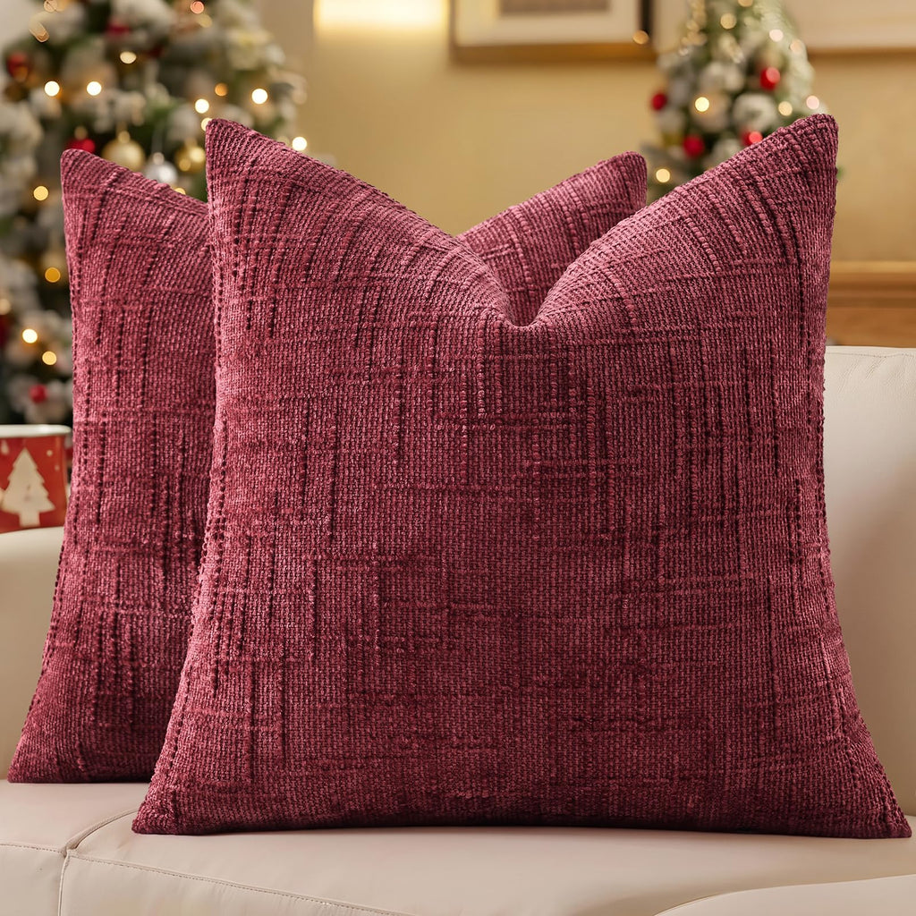 decorUhome Textured Chenille Throw Pillow Covers 18x18 Set of 2 Cream White