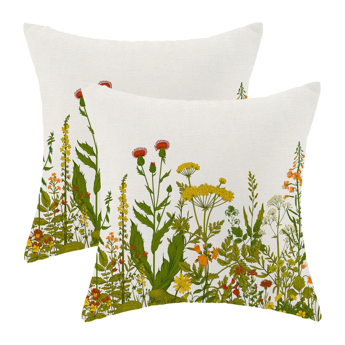 Spring Sage Green Wild Flower Pillow Covers 18x18 Set of 2