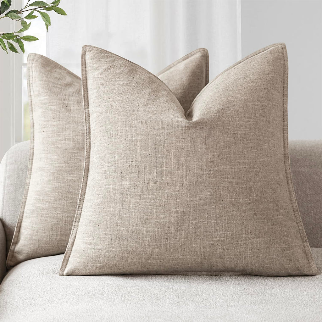 Foindtower Linen Solid Decorative Throw Pillow Covers 20x20 Natural Beige