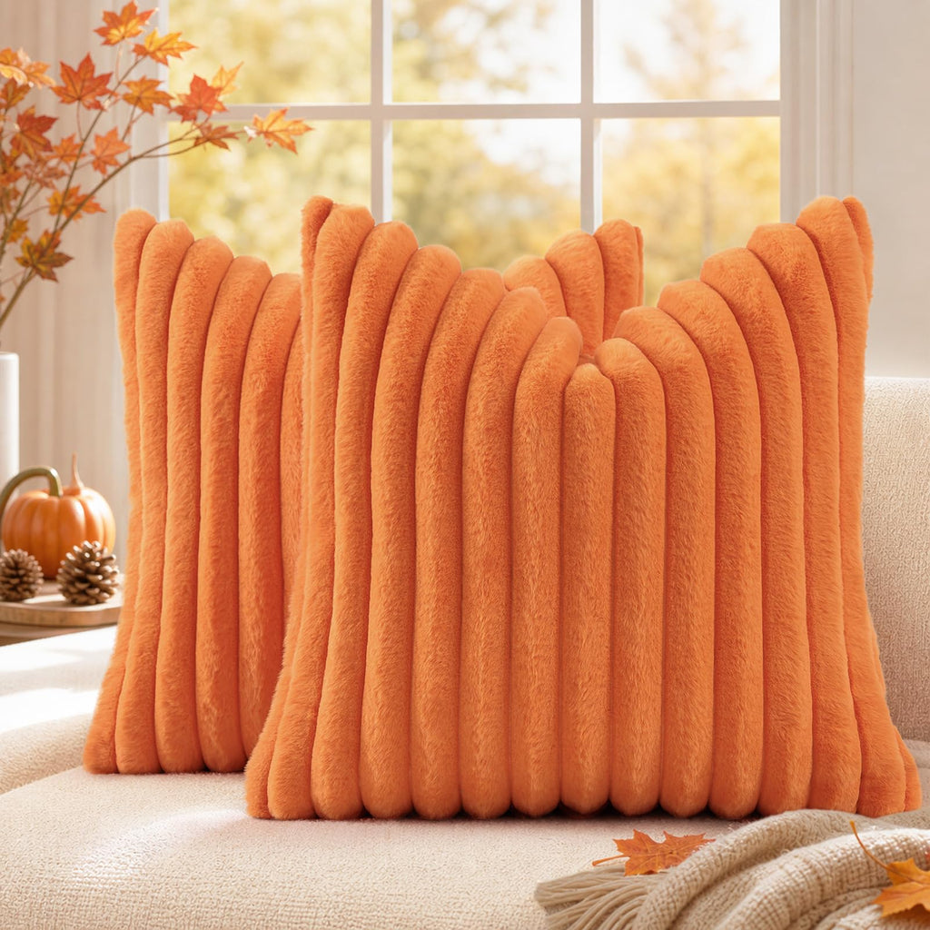 decorUhome Fall Faux Fur Throw Pillow Covers 18x18 Set of 2 Rust