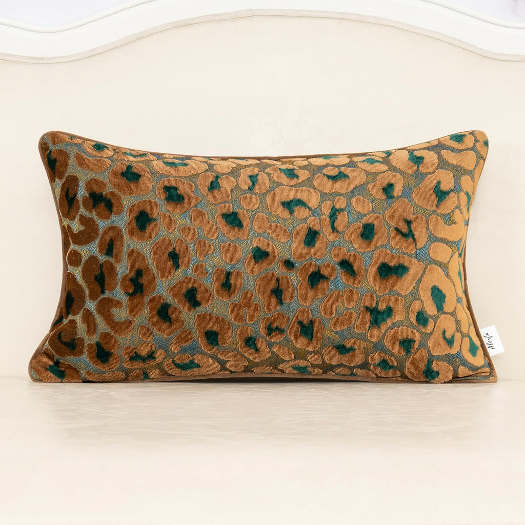 Alerfa Green Brown Floral Throw Pillow Cover 12 x 20 Inch Cut Velvet Rectange Luxury Decorative Lumbar Pillow Cover for Couch Living Room Bedroom