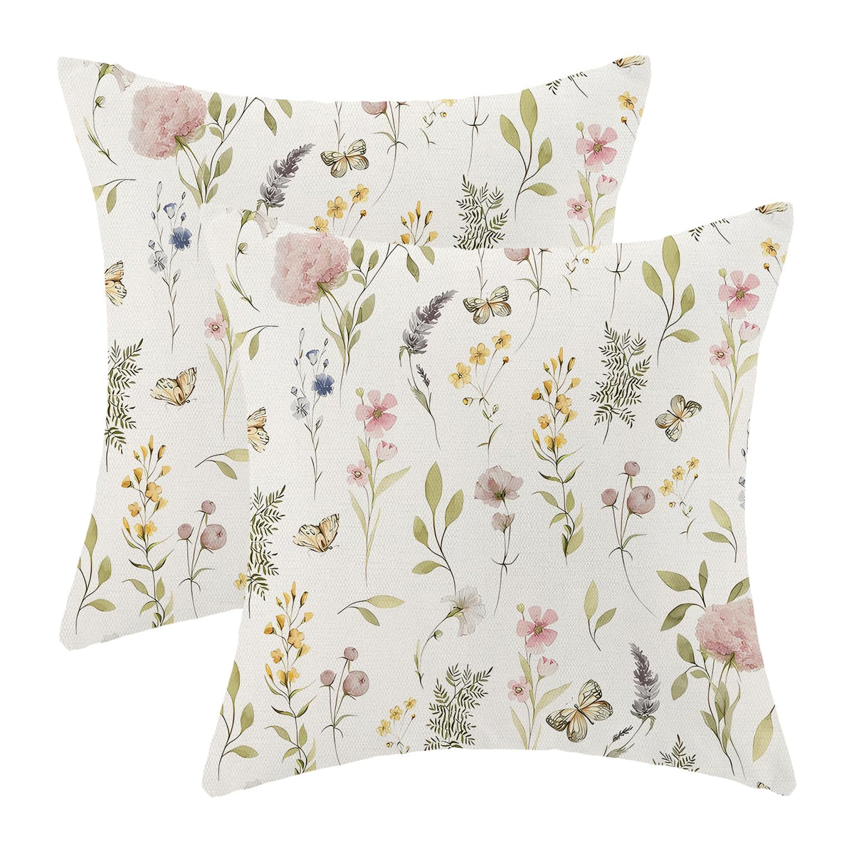 Spring Sage Green Wild Flower Pillow Covers 18x18 Set of 2