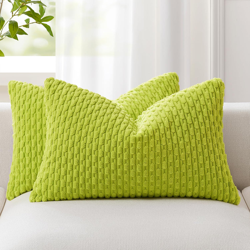 Kevin Textile Soft Corduroy 18x18 Inch Pillow Covers 2 Pack, Sage Green