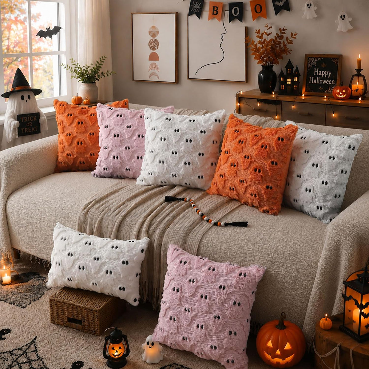 DFXSZ Halloween Pillow Covers 18x18 inch 2Pcs White Ghost Halloween Decor
