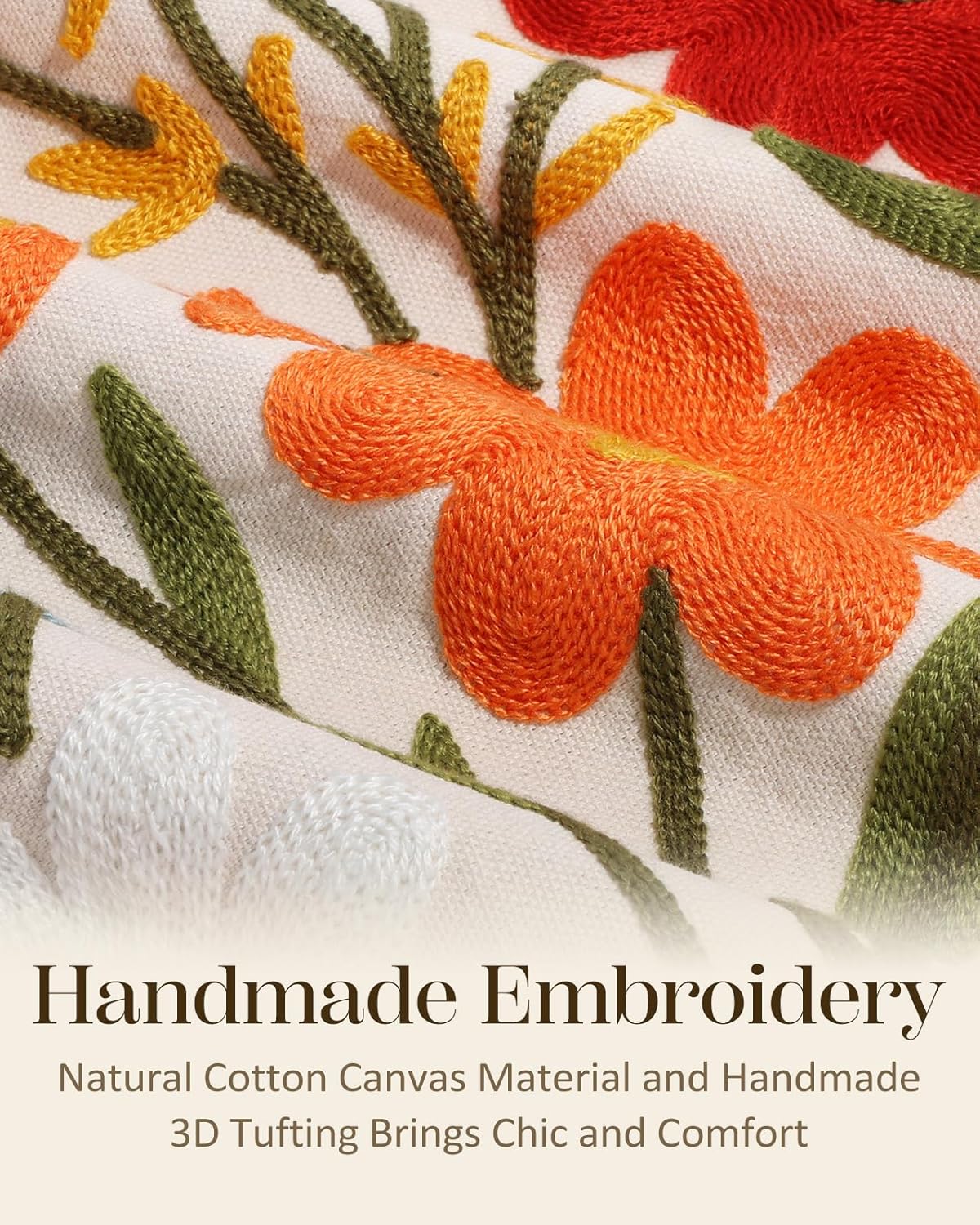 Embroidered Throw Pillow Cover 18x18 Inch, Flower Cluster