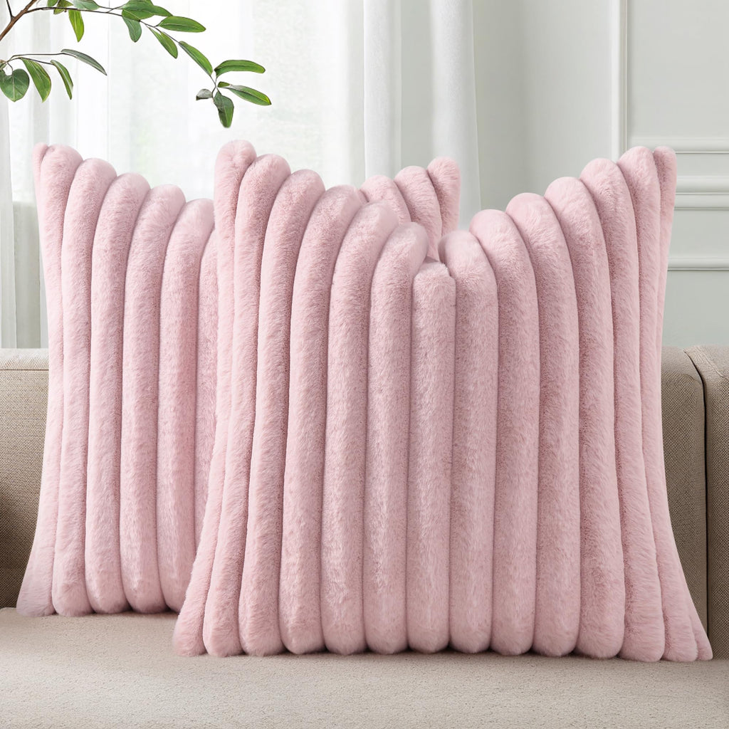 Pallene Faux Fur Decorative Throw Pillow Covers 18x18 Set of 2, Cream White