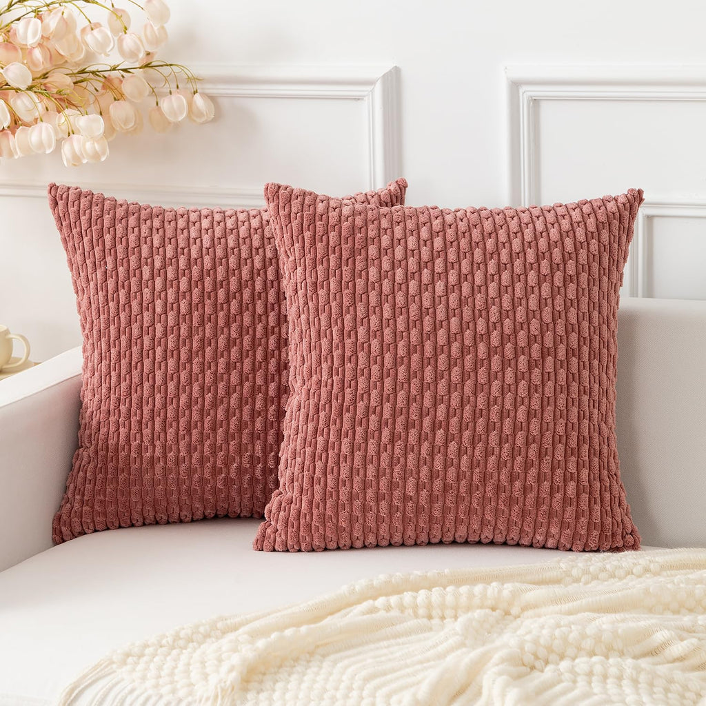 Kevin Textile Soft Corduroy 18x18 Inch Pillow Covers 2 Pack, Sage Green