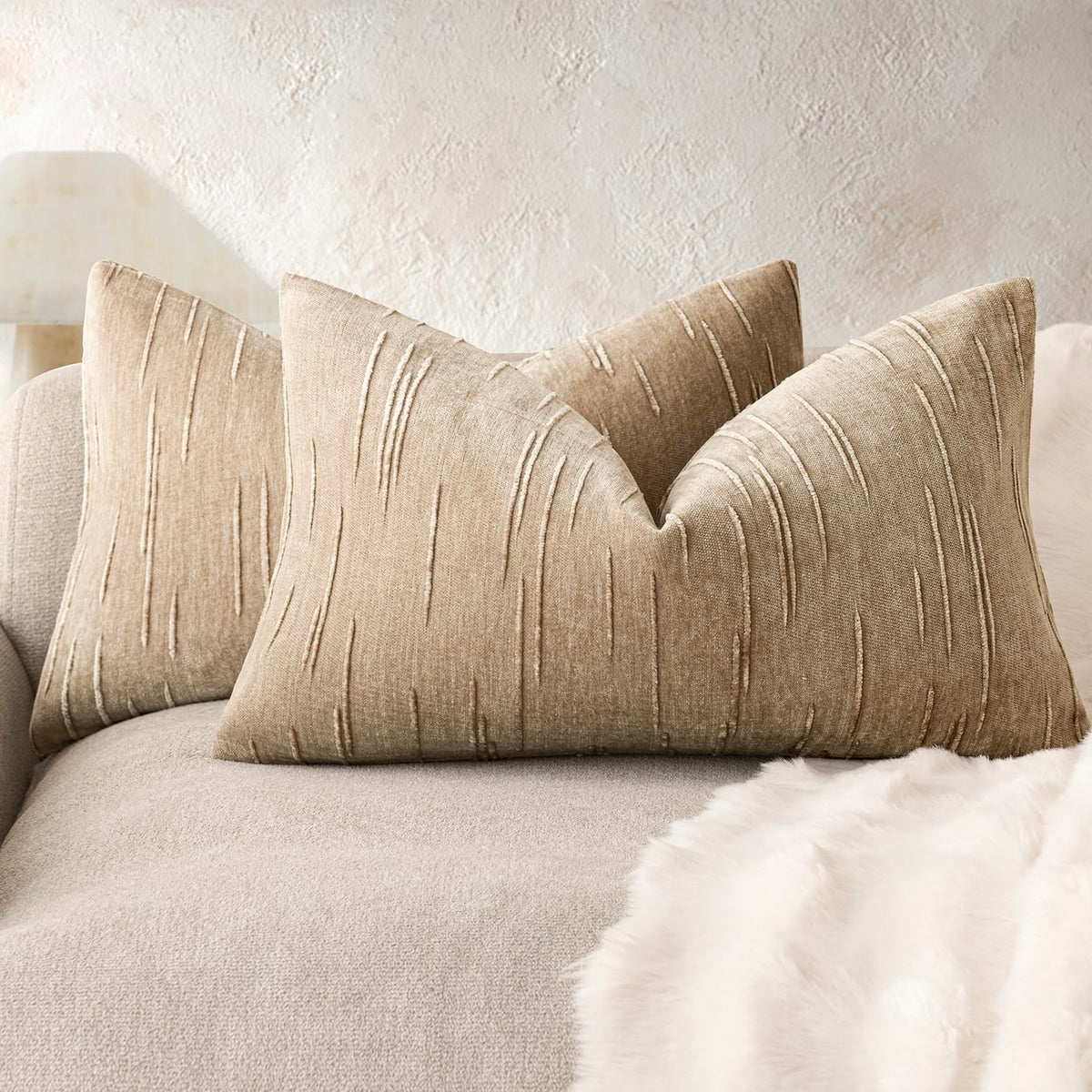 Foindtower Pack of 2 Slubby Textured Chenille Throw Decorative Pillow Covers Square Accent Solid Cushion Cover Neutral Farmhouse Pillow Case for Sofa Bedroom Living Room 18x18 Inch,Dark Olive Green