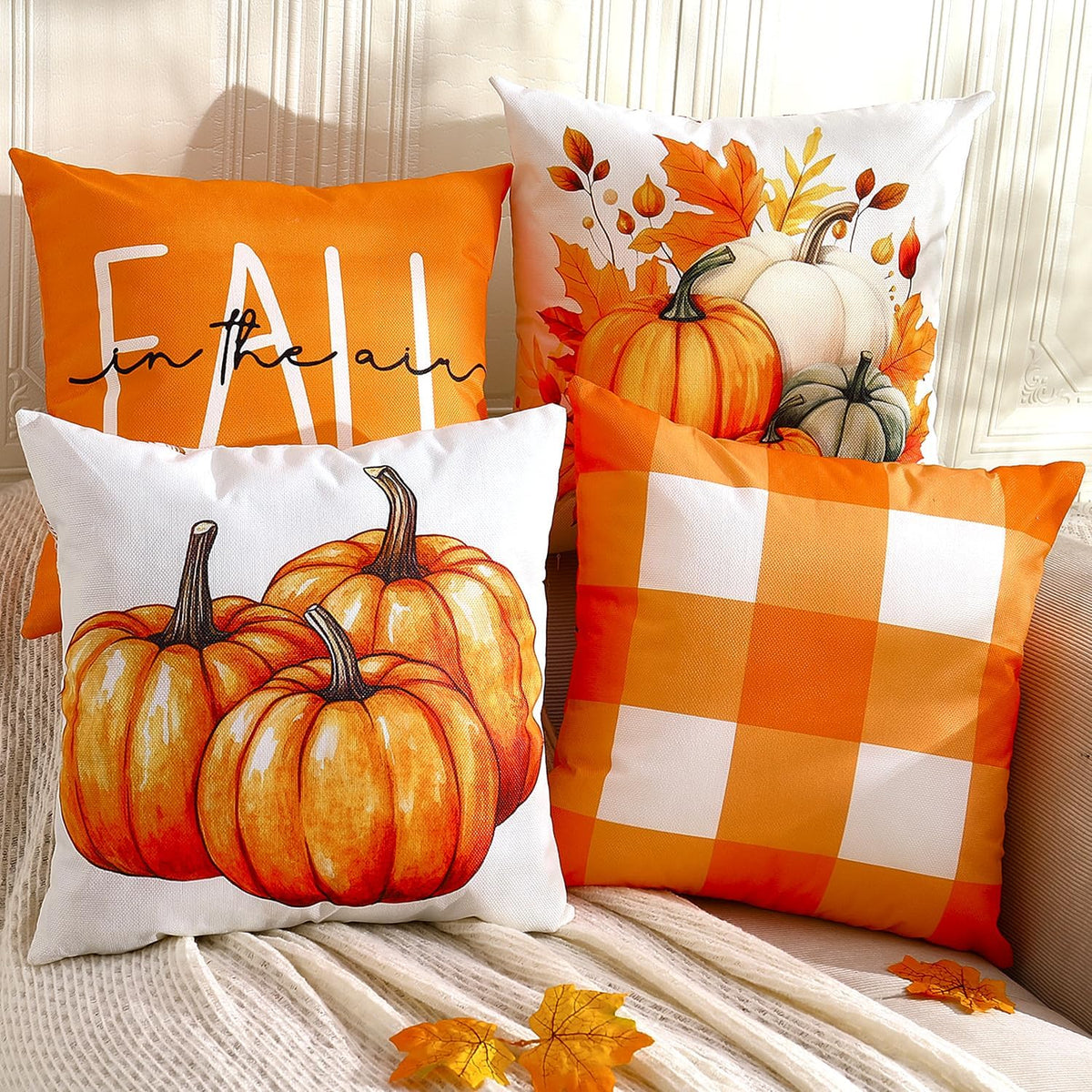 TOYPOPOR Fall Pillow Covers 18x18 4Pcs Double‑Sided Print Autumn Home Decor