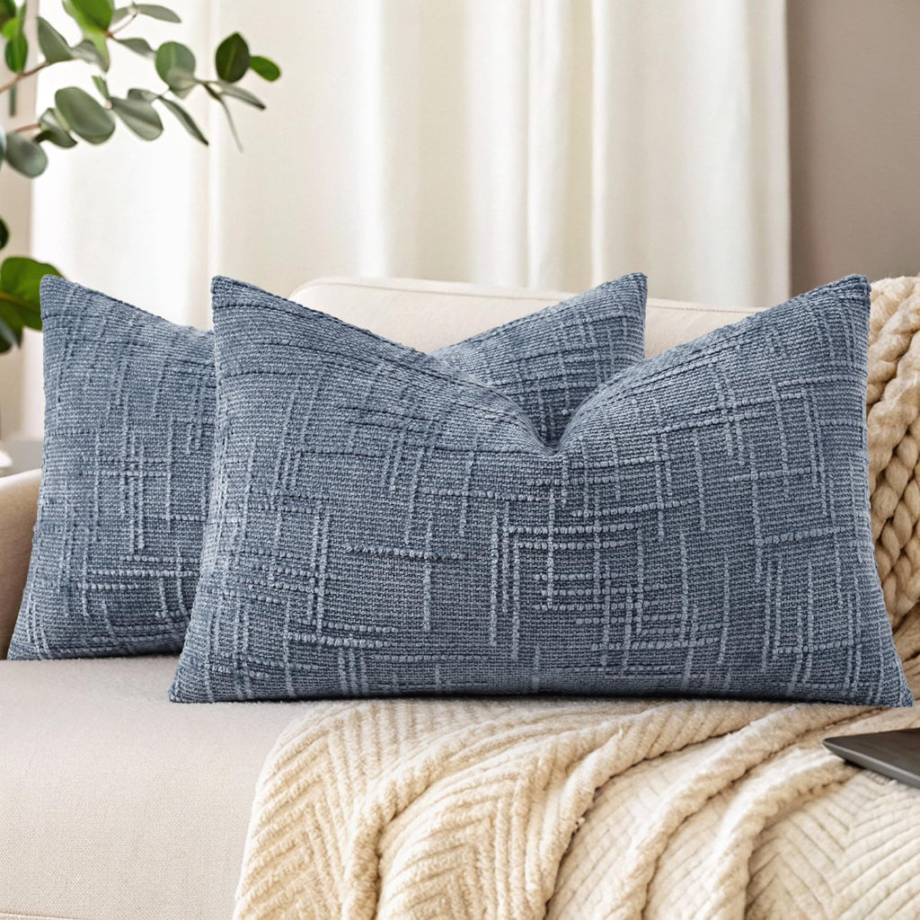 decorUhome Textured Chenille Throw Pillow Covers 18x18 Set of 2 Cream White