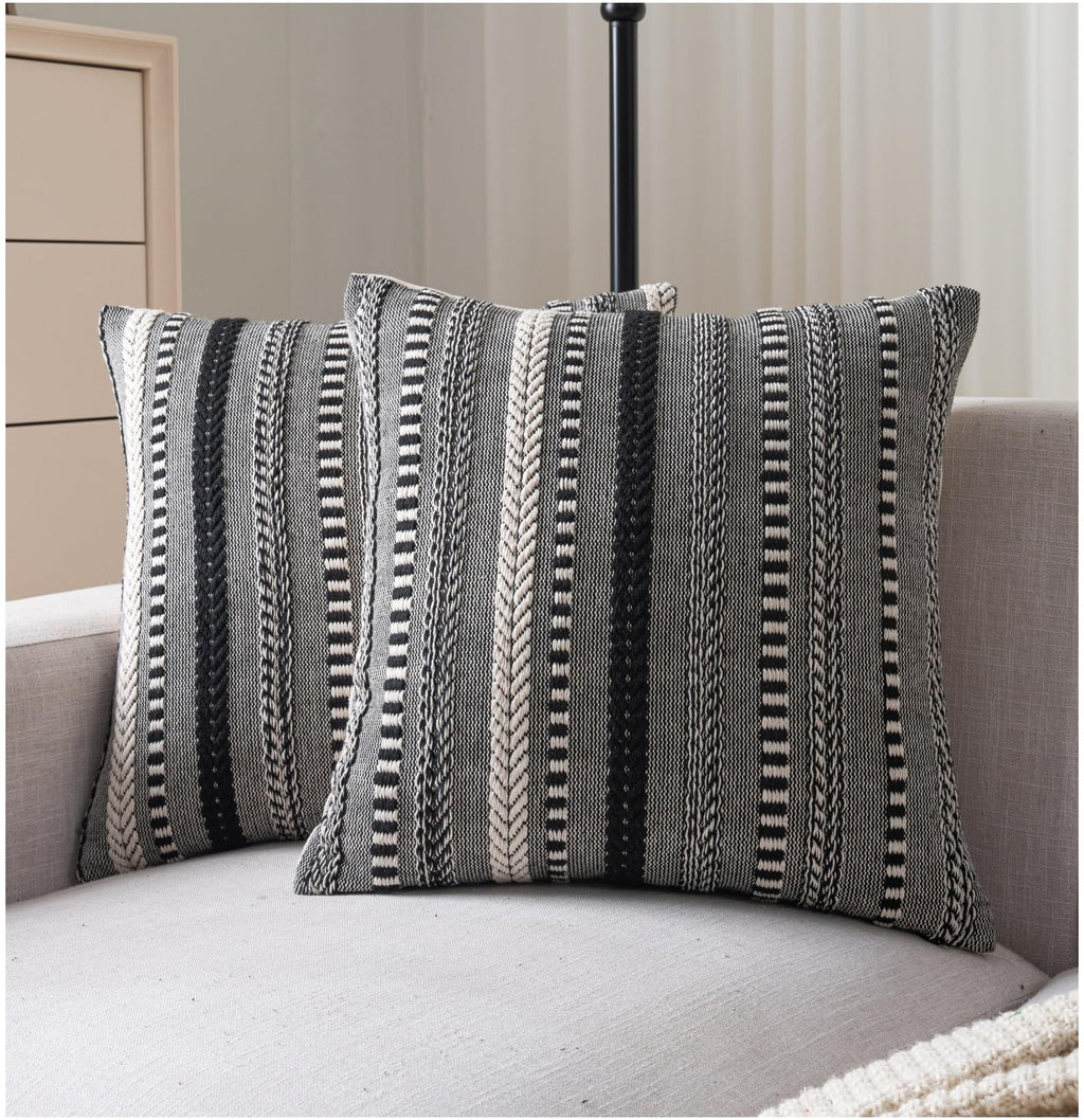 Cethom Boho Throw Pillow Covers 18x18 Inch Set of 2, Farmhouse Decorative Couch Pillow Cases, Navy Blue Accent Pillows of Bed, Sofa Bedroom Living Room Home Decor Cushion Cover