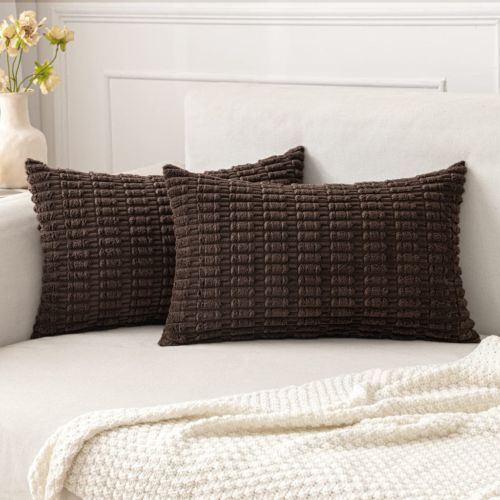 MIULEE Corduroy Decorative Throw Pillow Covers 18x18 Cream White Pack of 2
