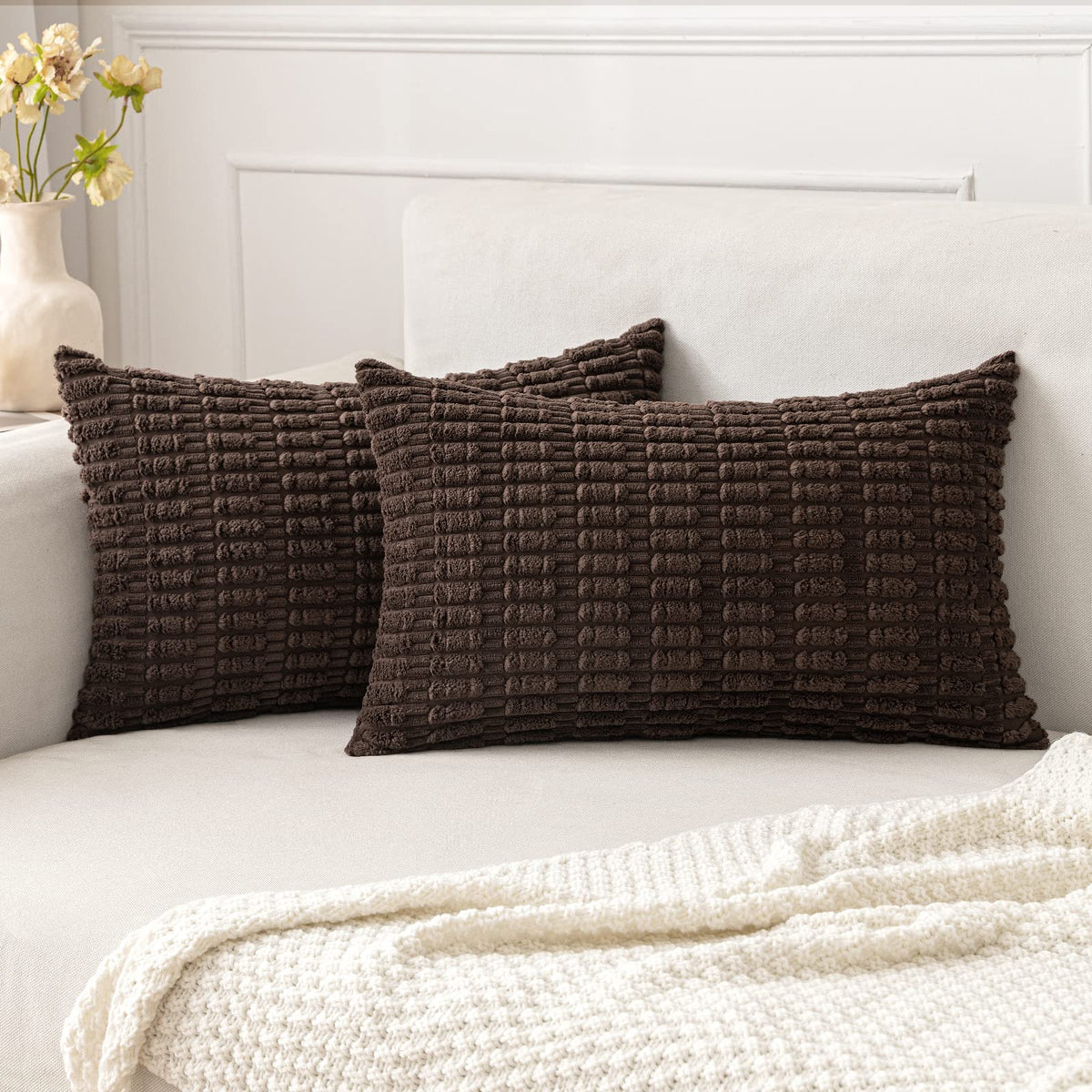 MIULEE Fall Corduroy Decorative Throw Pillow Covers 18x18 Rust Pack of 2