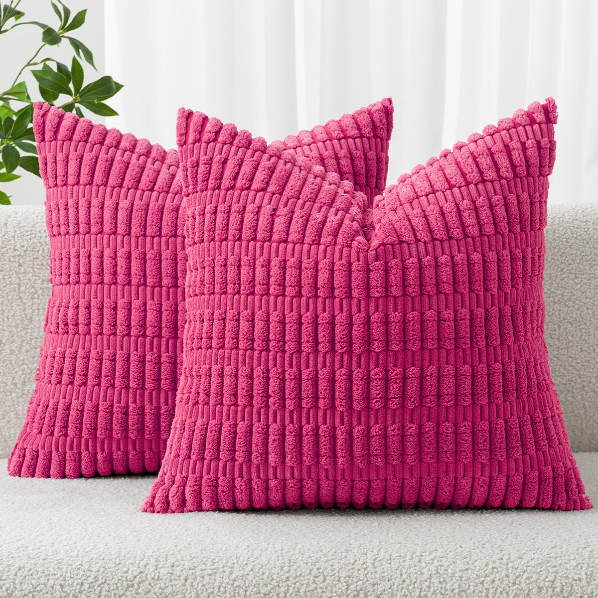 MIULEE Lumbar Corduroy Decorative Throw Pillow Covers 12x20 Cream White