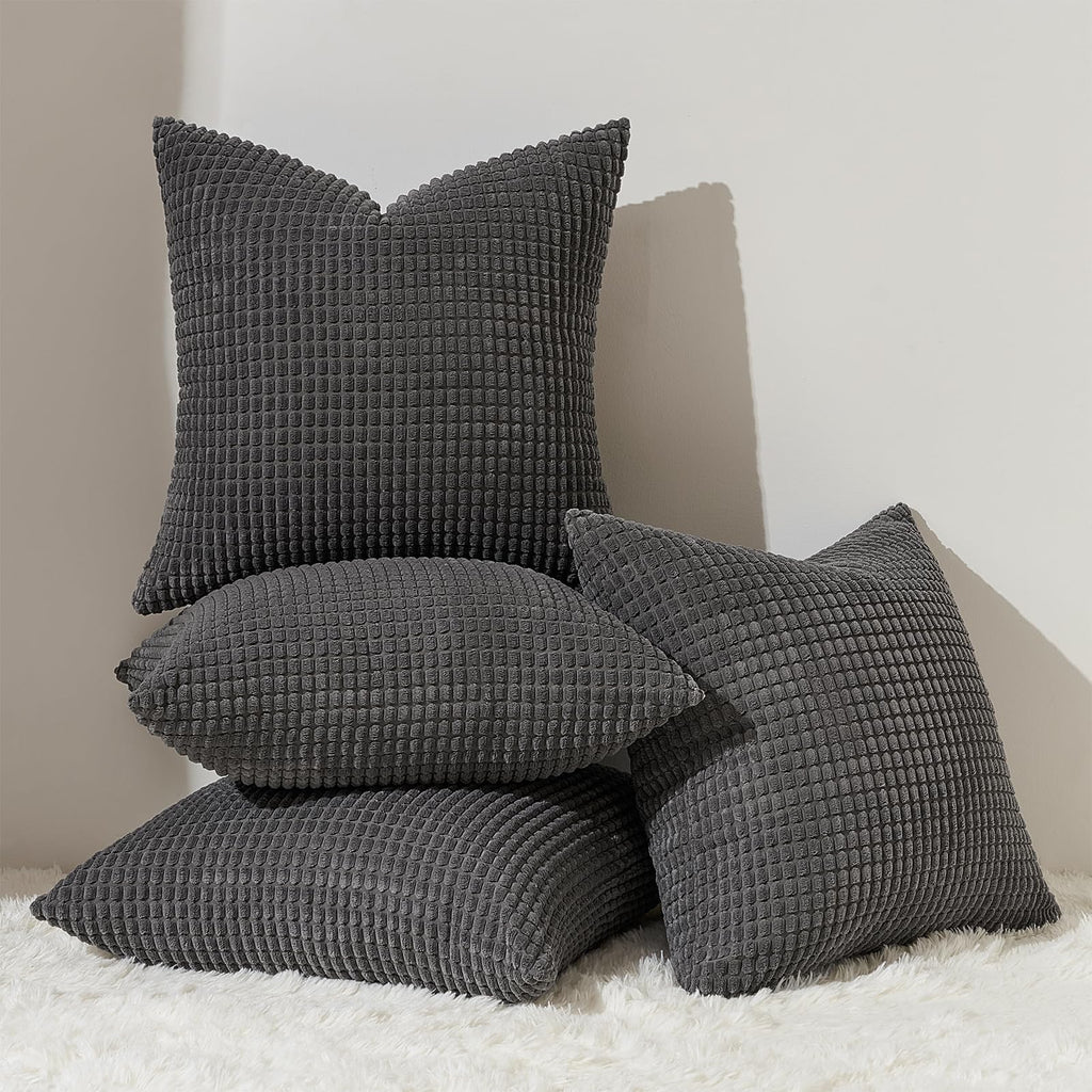 Topfinel Navy Throw Pillows Covers for Couch-18" x 18" Set of 4-Multi Marine/Dusty/Grey/Blue Combo-Fluffy Corduroy Kids Washable Decorative Cushion Case