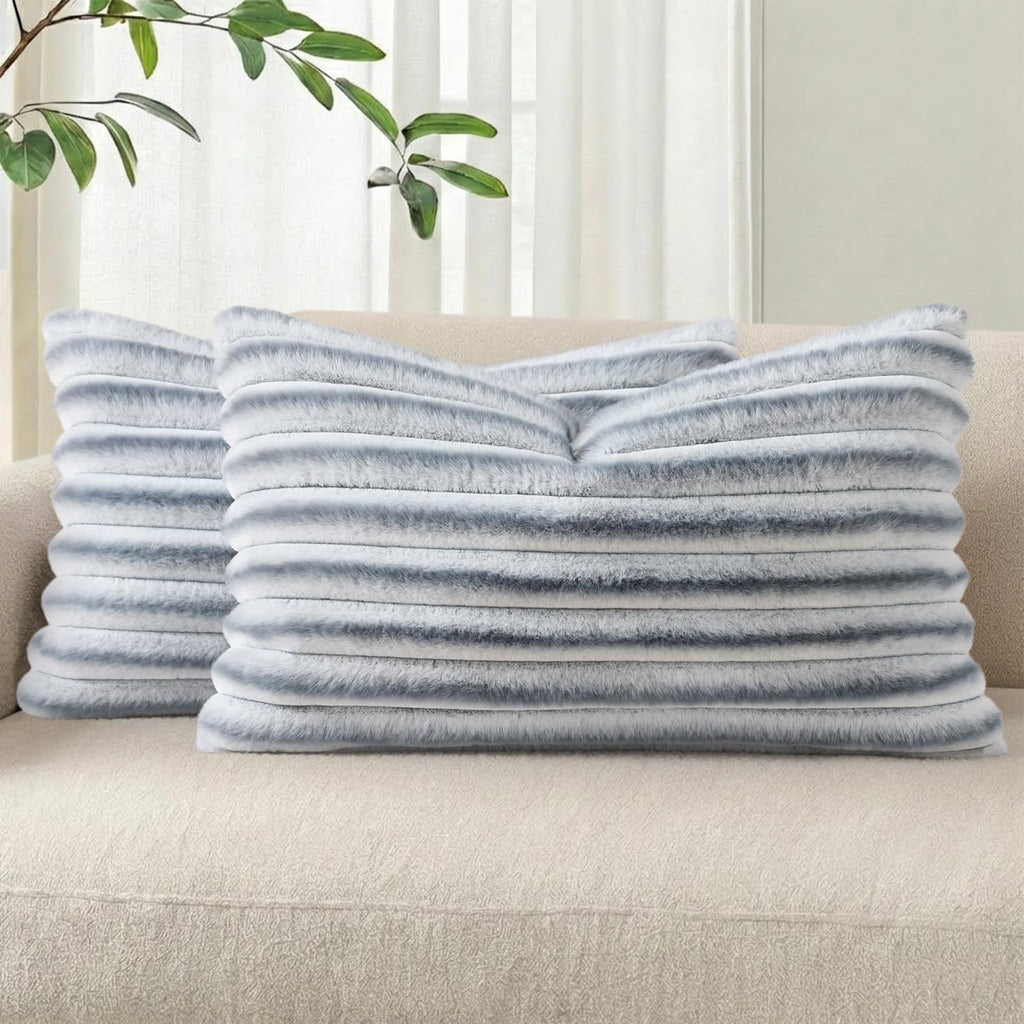 Pallene Faux Fur Decorative Throw Pillow Covers 18x18 Set of 2, Cream White