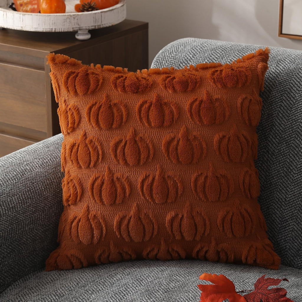 DFXSZ Fall Pillow Covers 18x18 2Pcs Rust Pumpkin Fall Decorations for Home