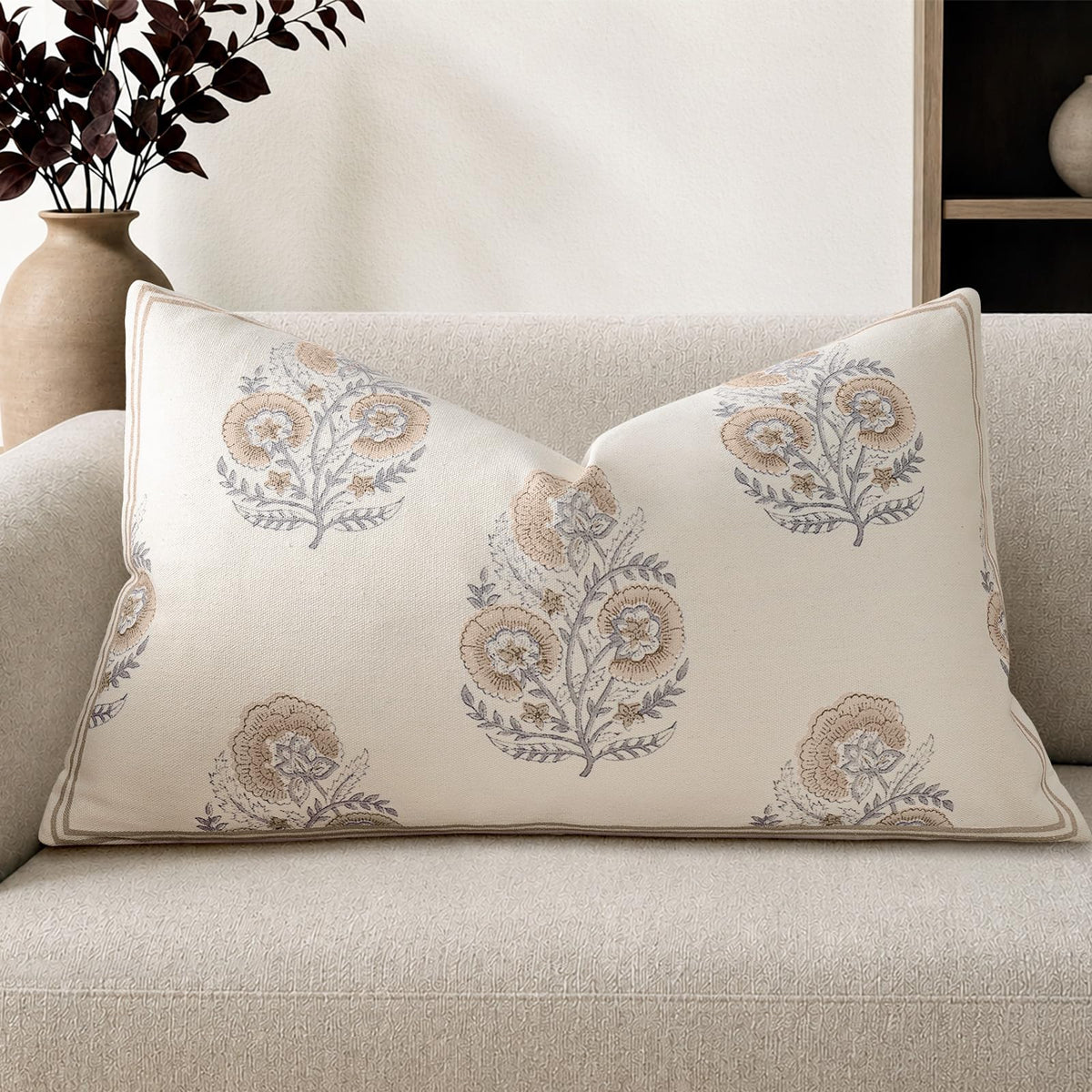 Vintage Floral 14x36 Lumbar Pillow Cover for Bed Pack of 1, Double-Sided Botanical Print Decorative Long Pillowcase Farmhouse Cushion Cover for Sofa Couch Living Bed Room, Sage Green (Cover Only)