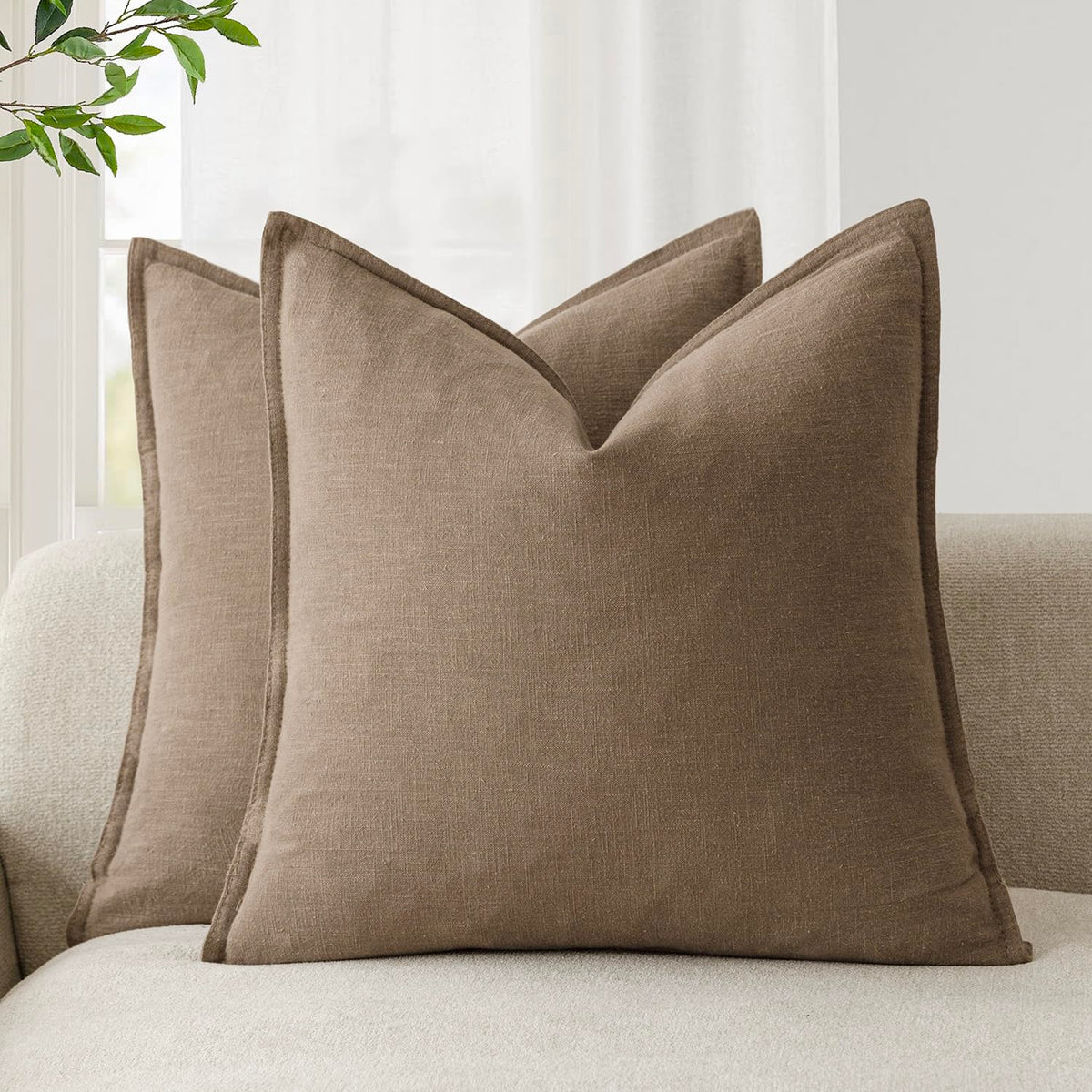 Foindtower Linen Solid Decorative Throw Pillow Covers 20x20 Natural Beige