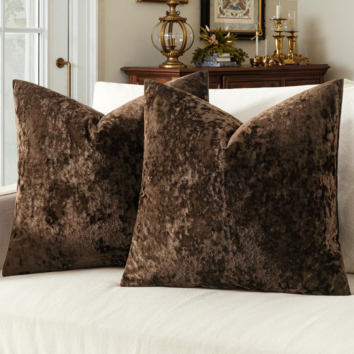 MIULEE Fall Velvet Throw Pillow Covers Burnt Orange 18x18 inch Set of 2