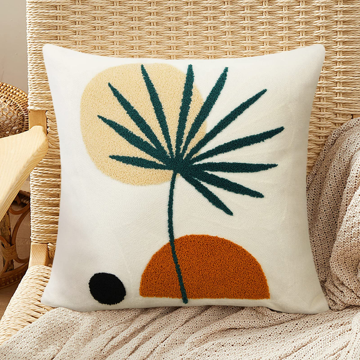 Merrycolor Boho Lumbar Throw Pillow Covers 12x20 Tufted Abstract Mid Century Modern Pillowcases Bohemian Aesthetic Decorative Pillows for Couch Bed Sofa Living Room (1PC,Green and Black)