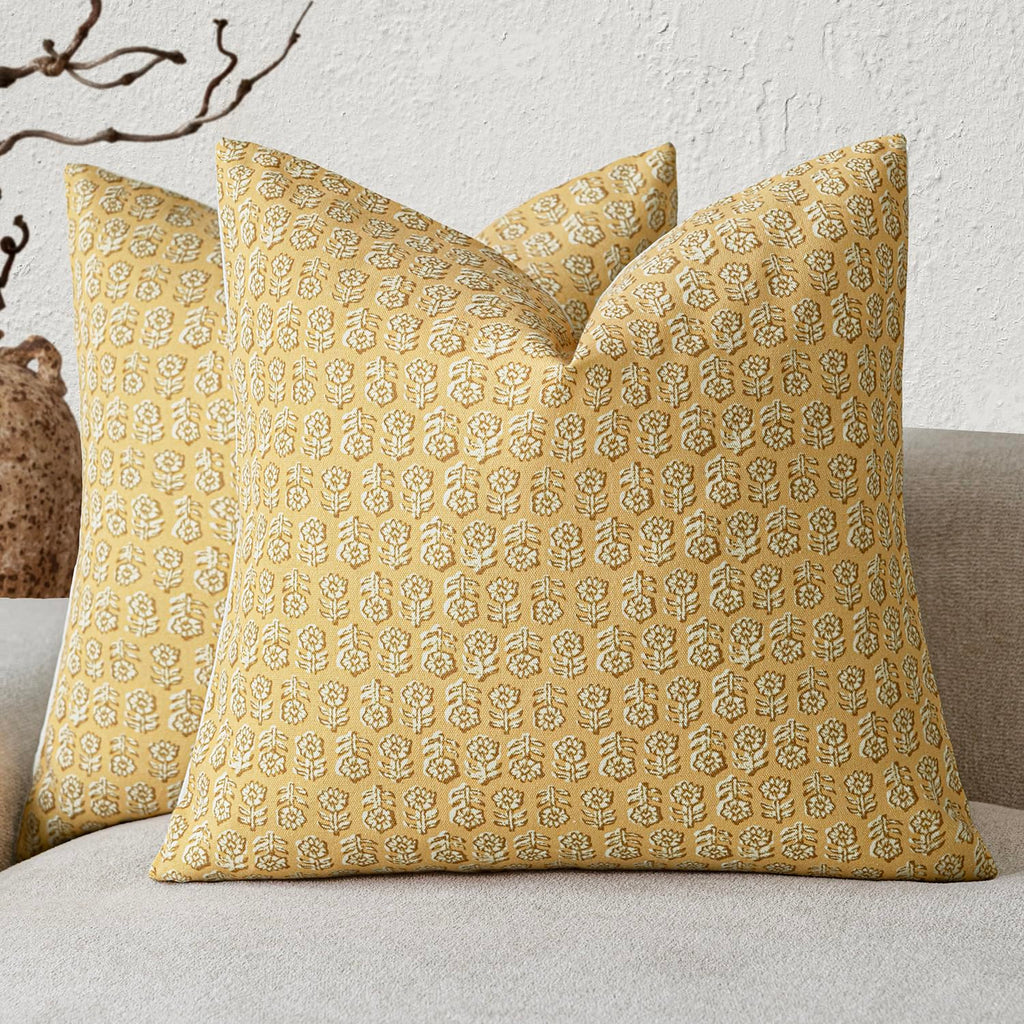Foindtower Decorative Floral Print Throw Pillow Covers 20×20 Inch,Tan Taupe