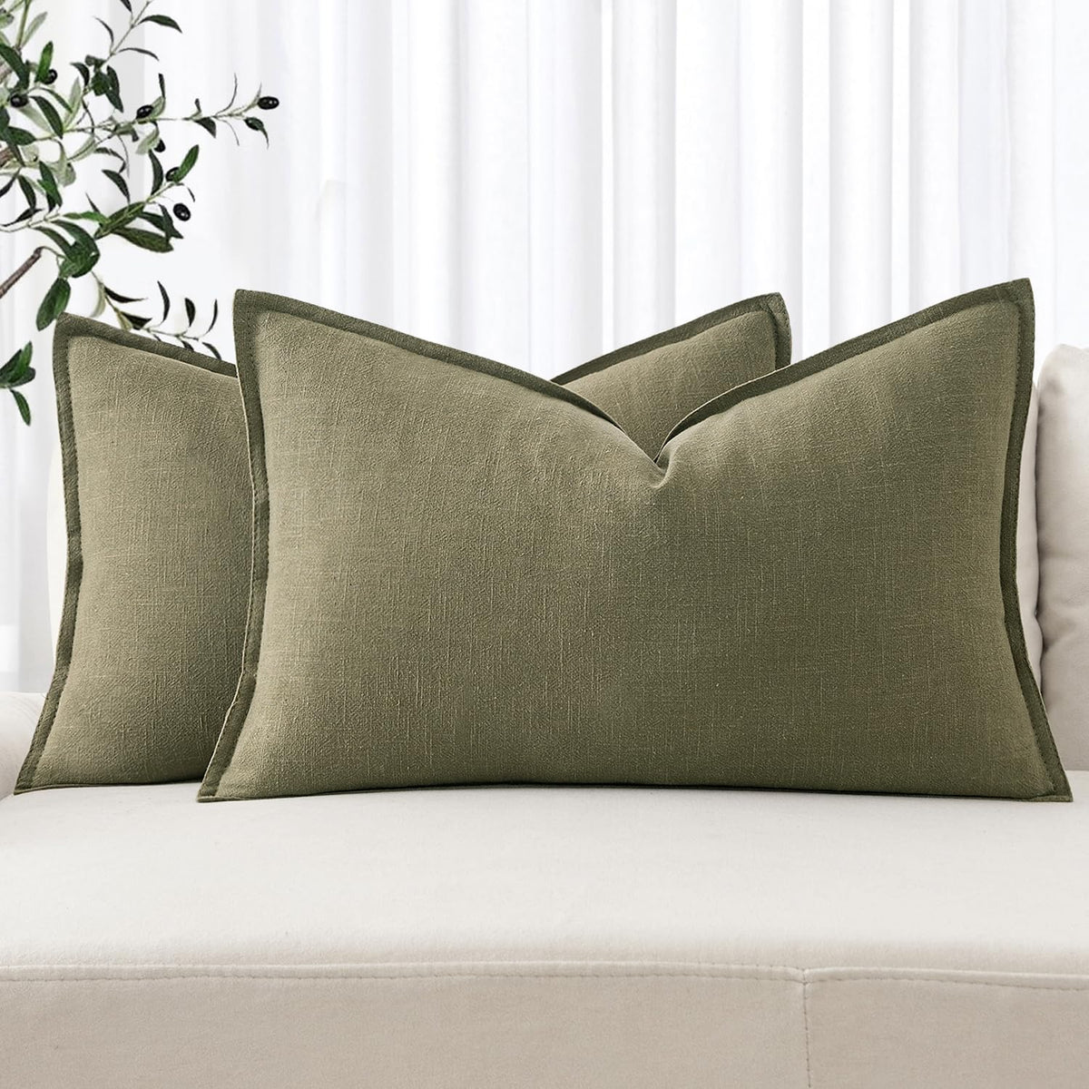 MIULEE Decorative Linen Euro Sham Pillow Covers 22x22 Inch Natural Beige