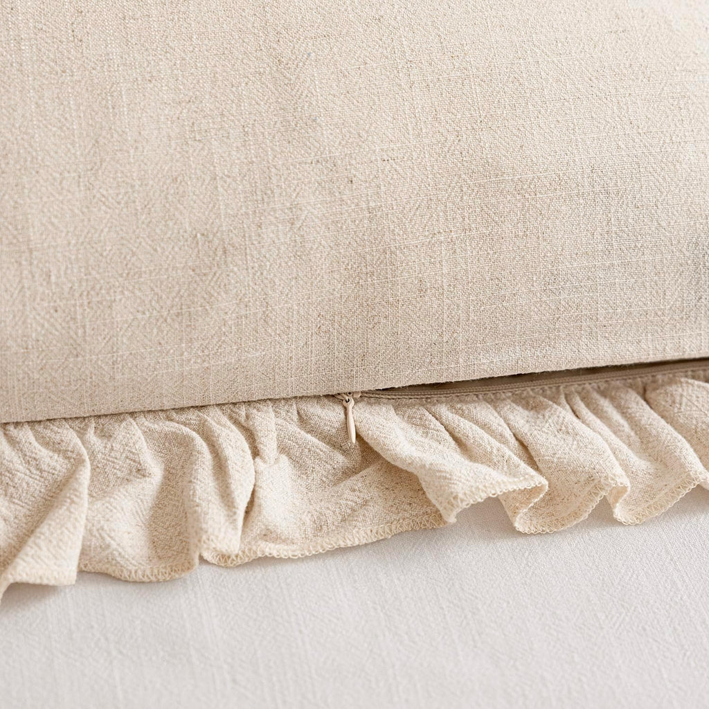 Foindtower Set of 2 Decorative Soild Fringe Ruffle Throw Pillow Covers Soft Boho Farmhouse Cushion Cover Cozy Accent Retro Pillowcase for Couch Sofa Bed Living Room Home Decor,20×20 Inch,Natural Beige