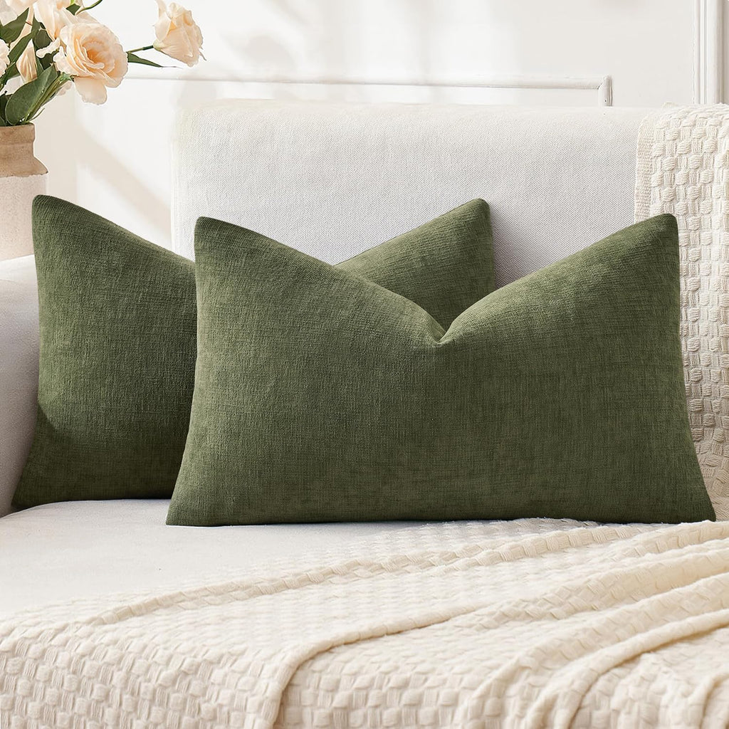 MIULEE Olive Green Chenille Couch Throw Pillow Covers, 18x18