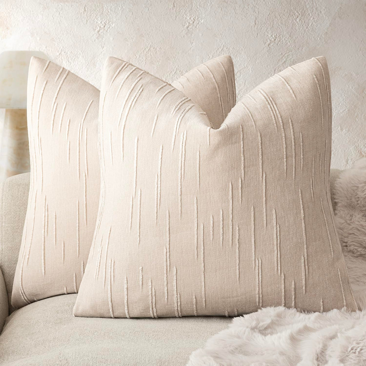 Foindtower Pack of 2 Slubby Textured Chenille Throw Decorative Pillow Covers Square Accent Solid Cushion Cover Neutral Farmhouse Pillow Case for Sofa Bedroom Living Room 18x18 Inch,Dark Olive Green