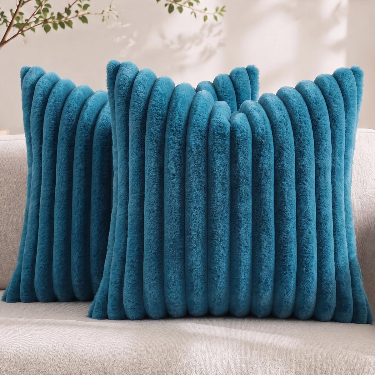 Pallene Faux Fur Decorative Throw Pillow Covers 18x18 Set of 2, Cream White