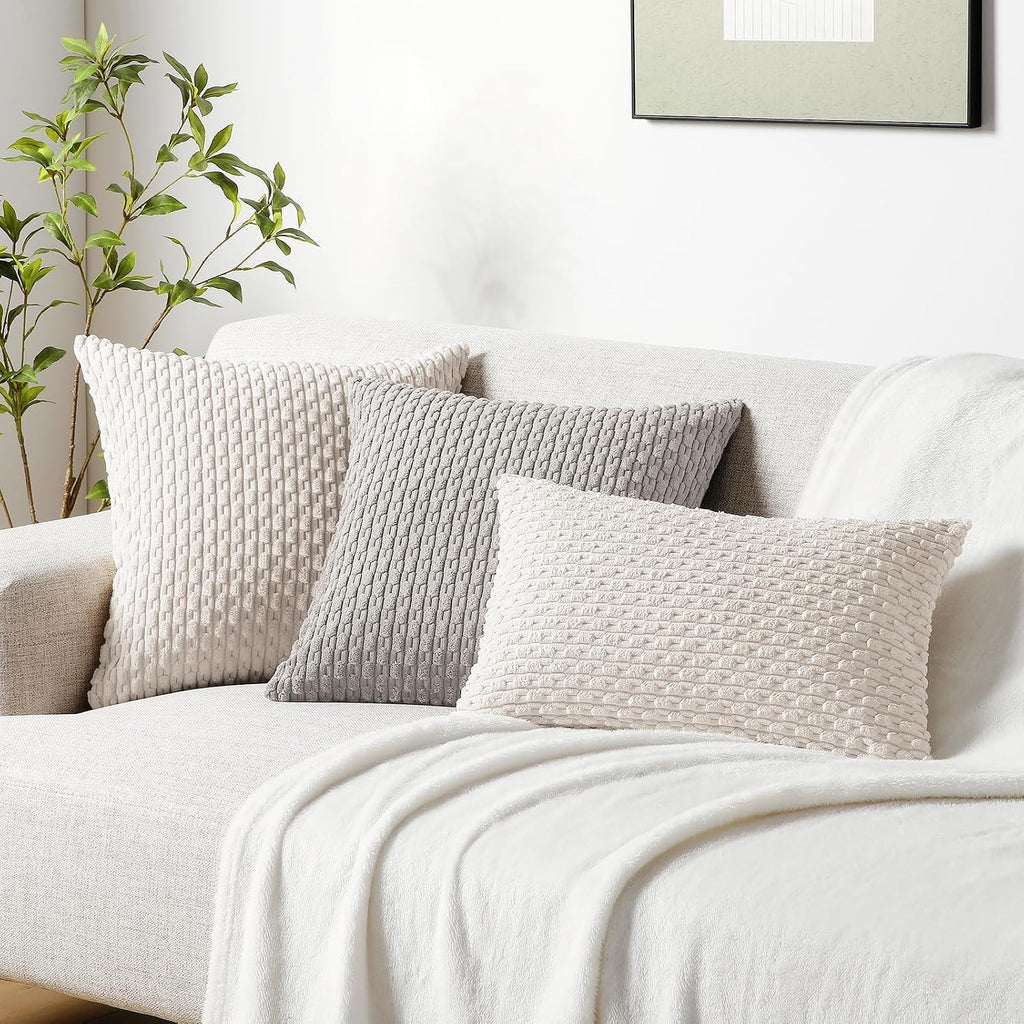 Softalker Corduroy Decorative Throw Pillow Covers 18x18, Set of 2, Beige