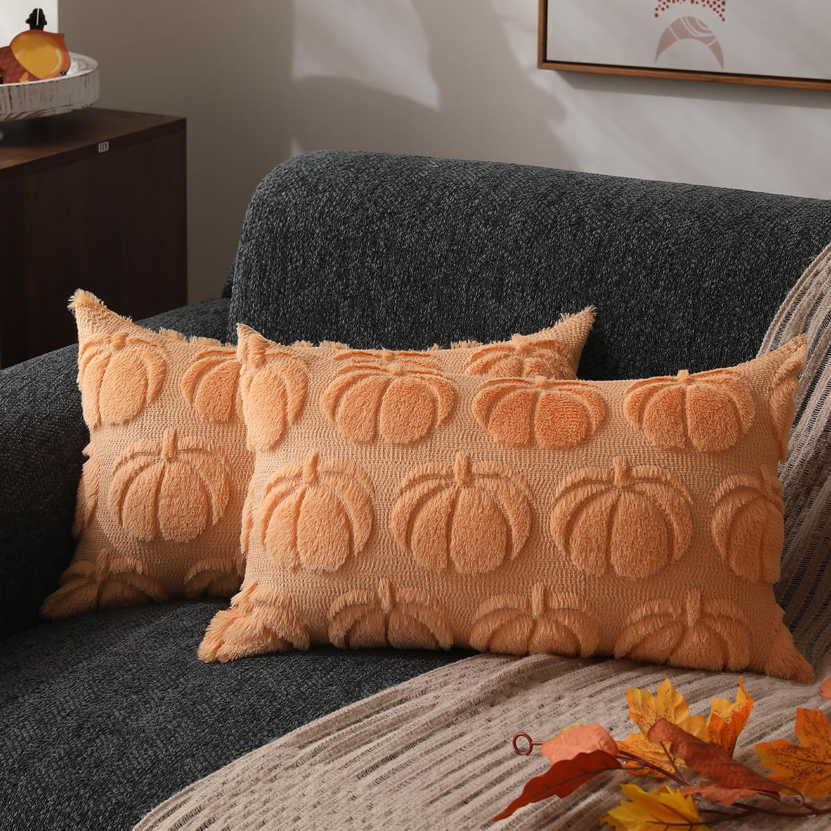 DFXSZ Fall Pillow Covers 18x18 2Pcs Rust Pumpkin Fall Decorations for Home
