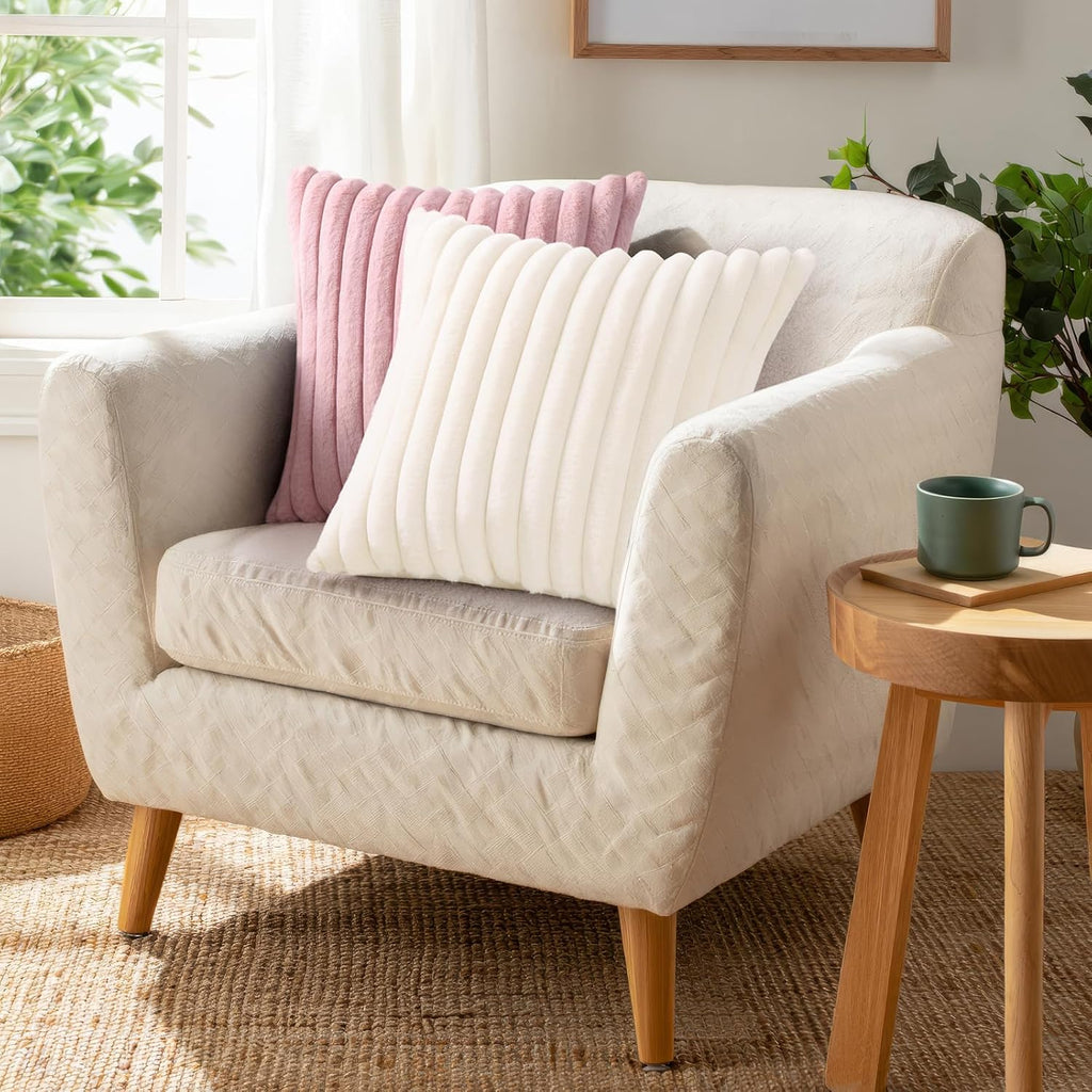 Pallene Faux Fur Decorative Throw Pillow Covers 18x18 Set of 2, Cream White