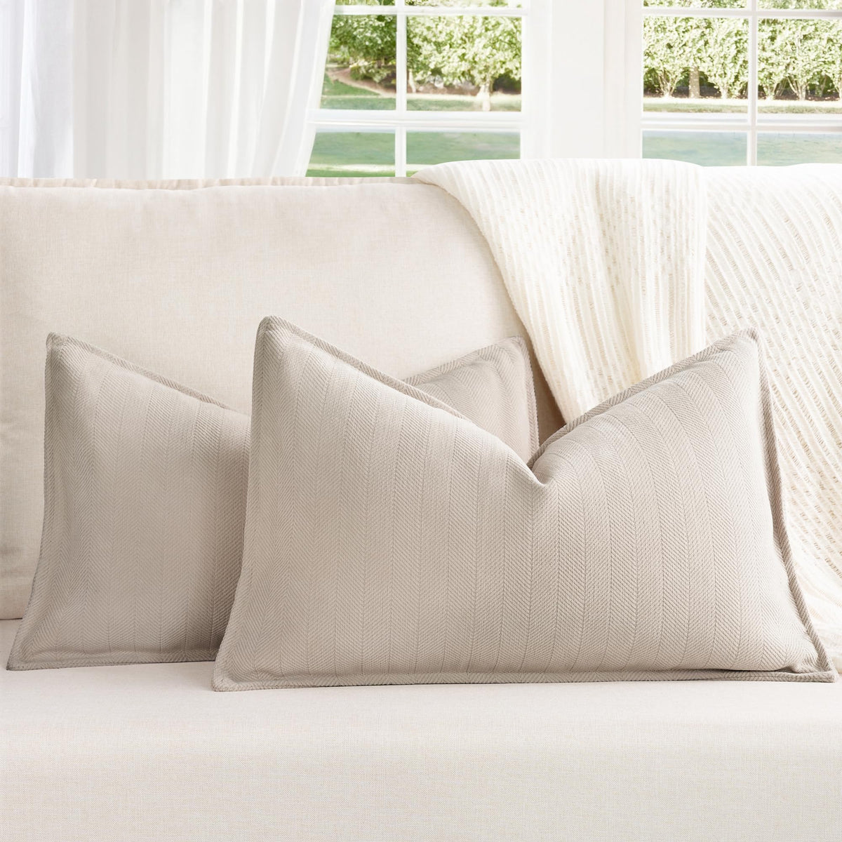 ZWJD Beige Pillow Covers 20x20 Set of 2 Chenille Throw Pillow Covers with Elegant Design Soft and Luxurious Decorative Throw Pillows for Couch, Bed, and Home Decor