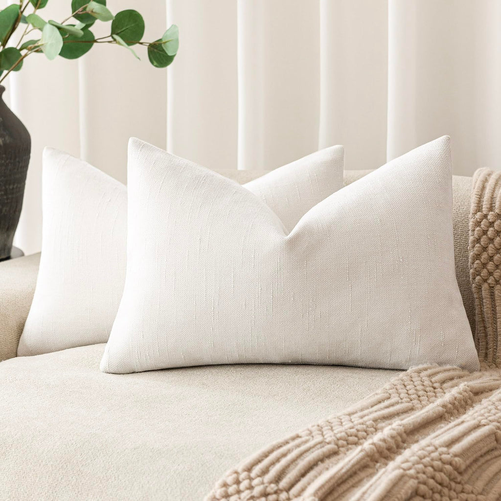 Foindtower Solid Textured Chenille Throw Pillow Covers 20x20 Inch,Taupe