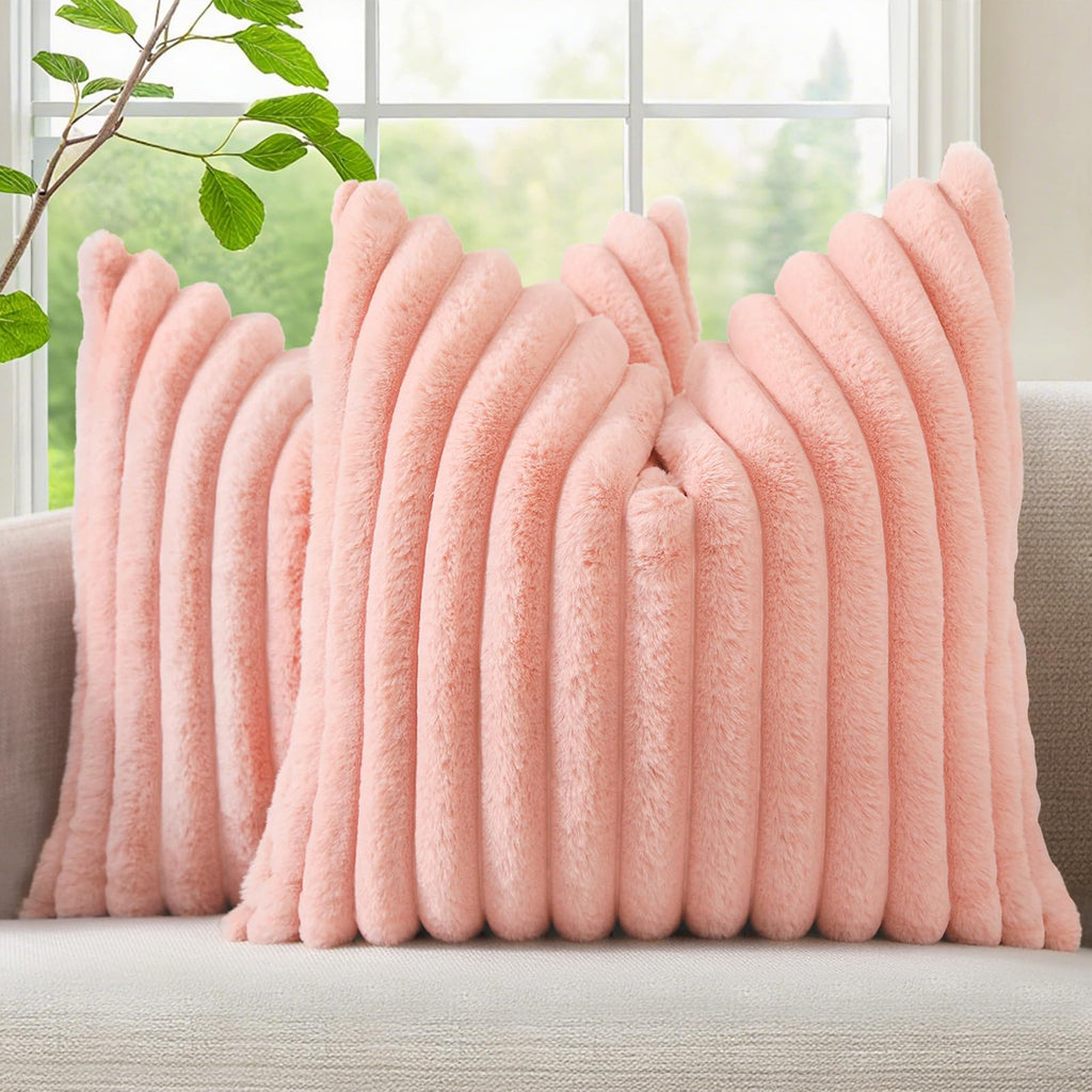 decorUhome Fall Faux Fur Throw Pillow Covers 18x18 Set of 2 Rust