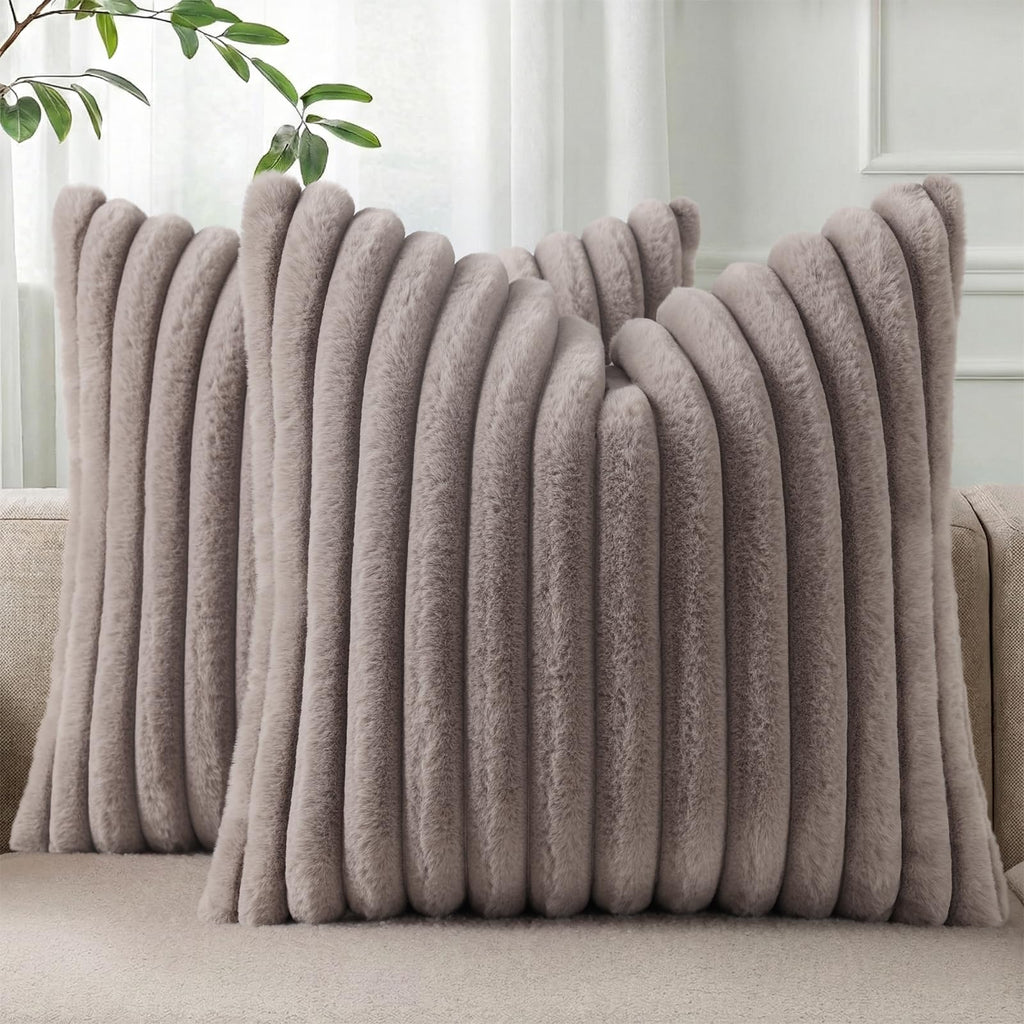 Pallene Faux Fur Decorative Throw Pillow Covers 18x18 Set of 2, Cream White