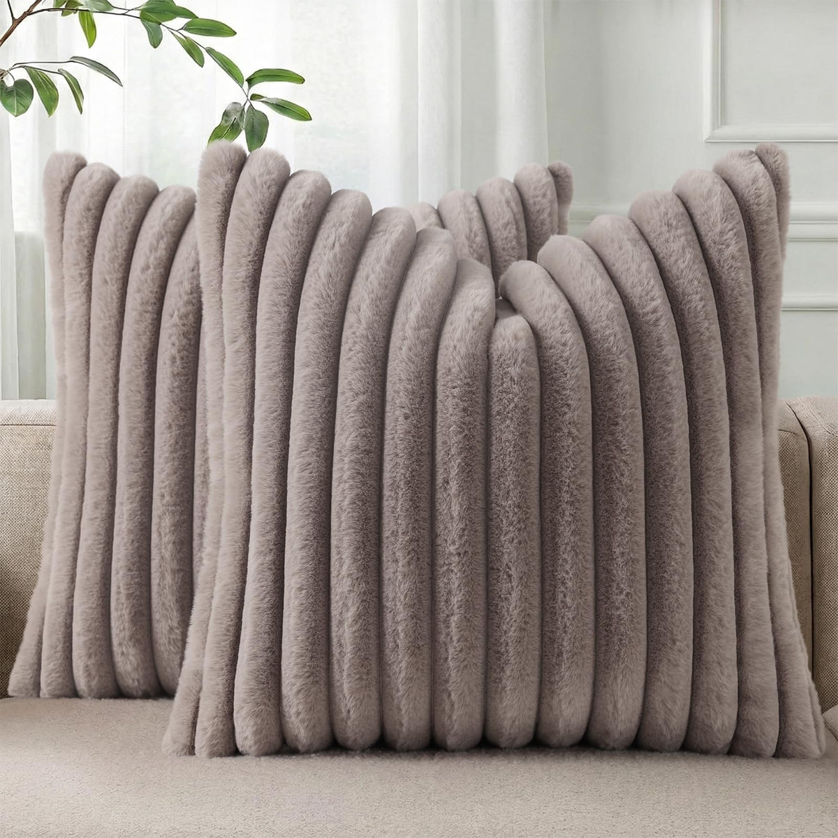 Pallene Faux Fur Decorative Throw Pillow Covers 18x18 Set of 2, Cream White