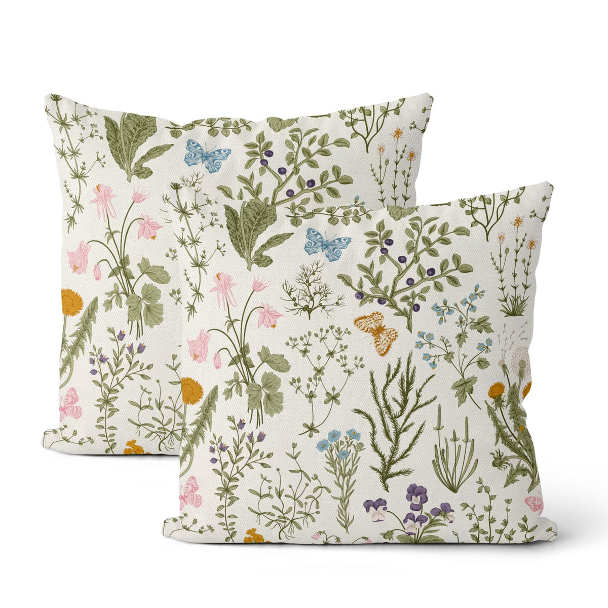Floral Outdoor Pillow Covers 18x18 Inch Set of 2 Blue Green